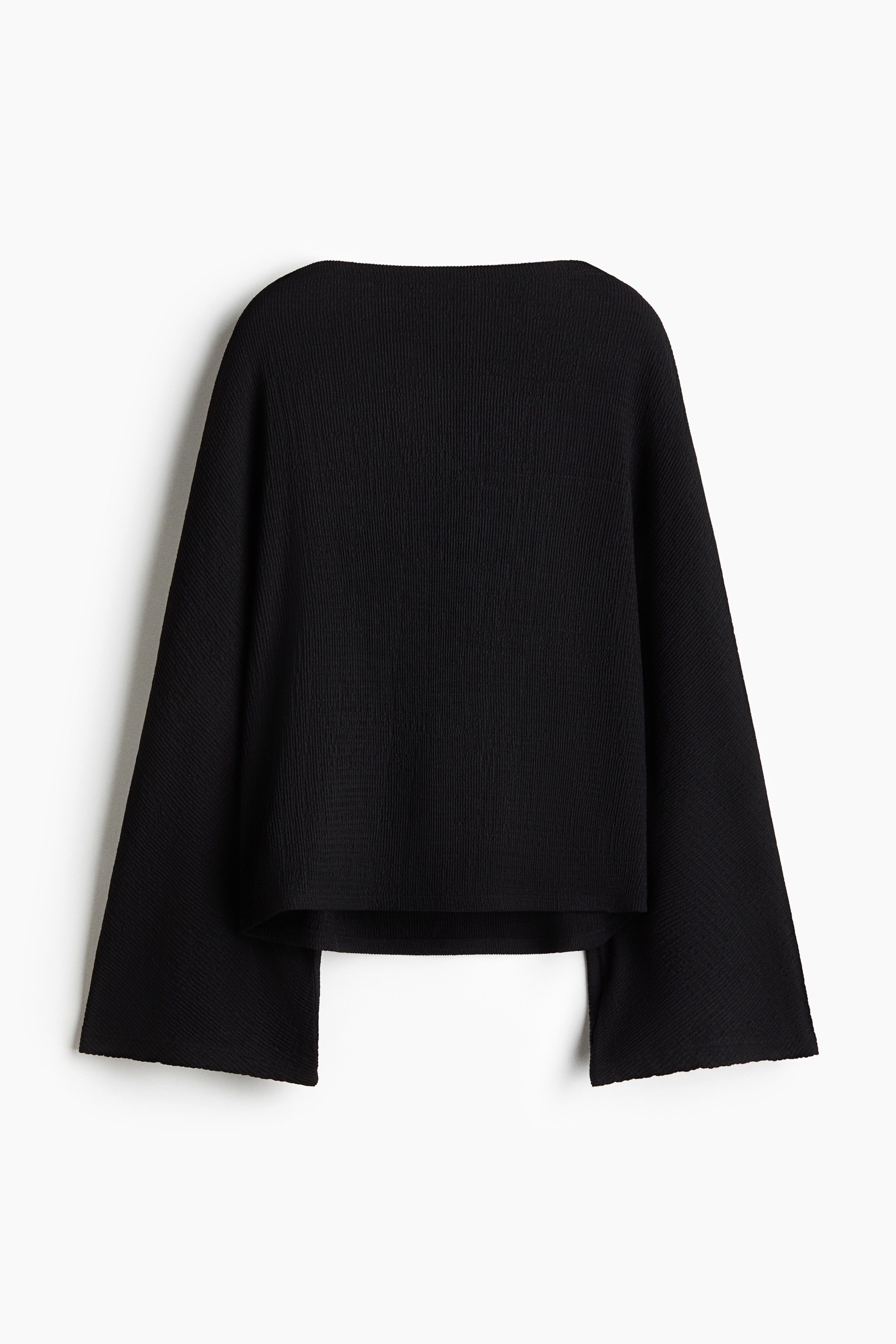 Crinkled Batwing-Sleeved Top - Black/Dark purple/Dusty blue