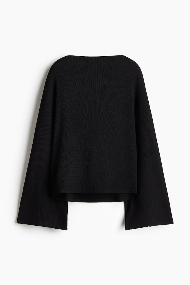Crinkled Batwing-Sleeved Top - Black/Dark purple/Dusty blue - 1