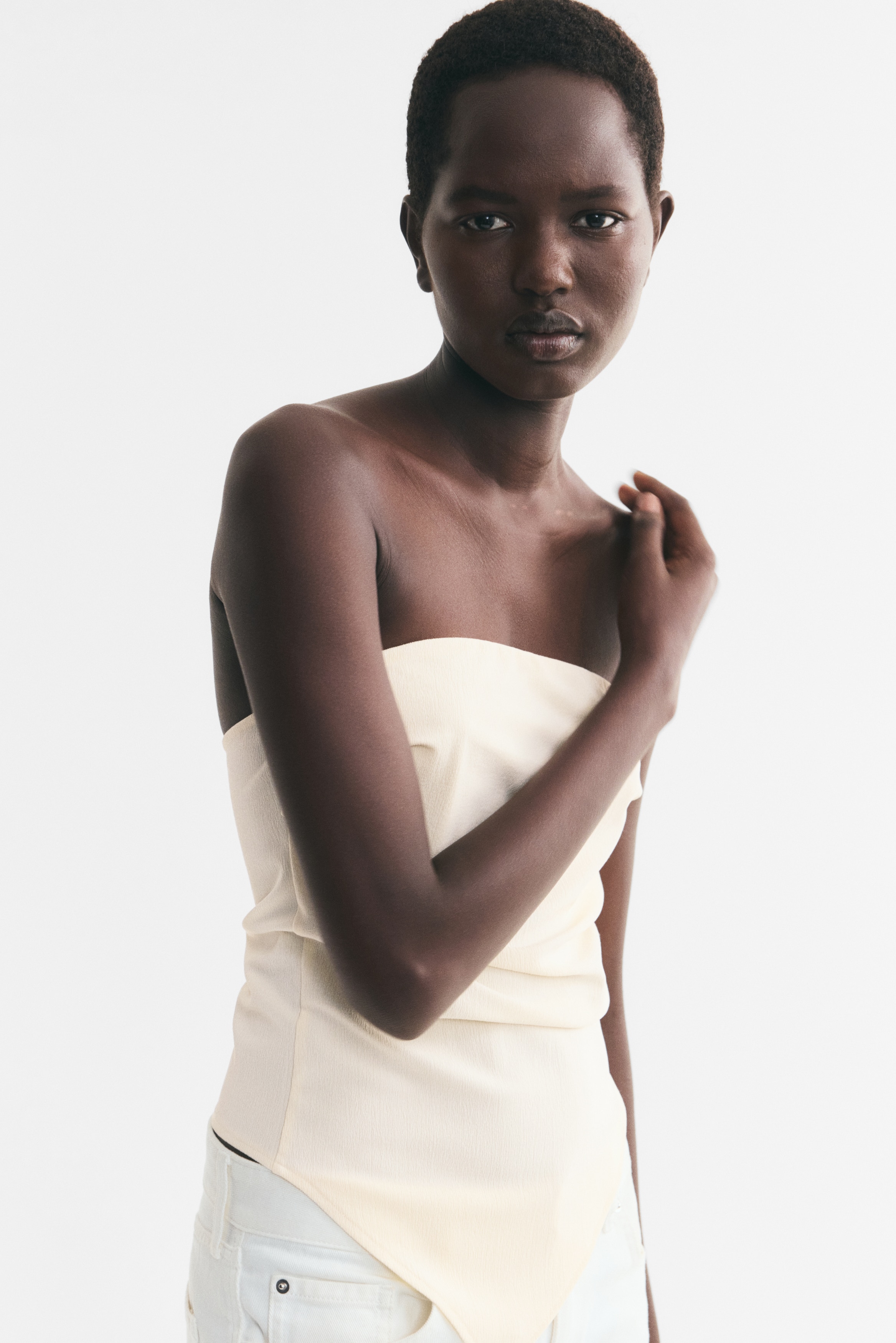Asymmetric Tube Top - Cream/Black/Red