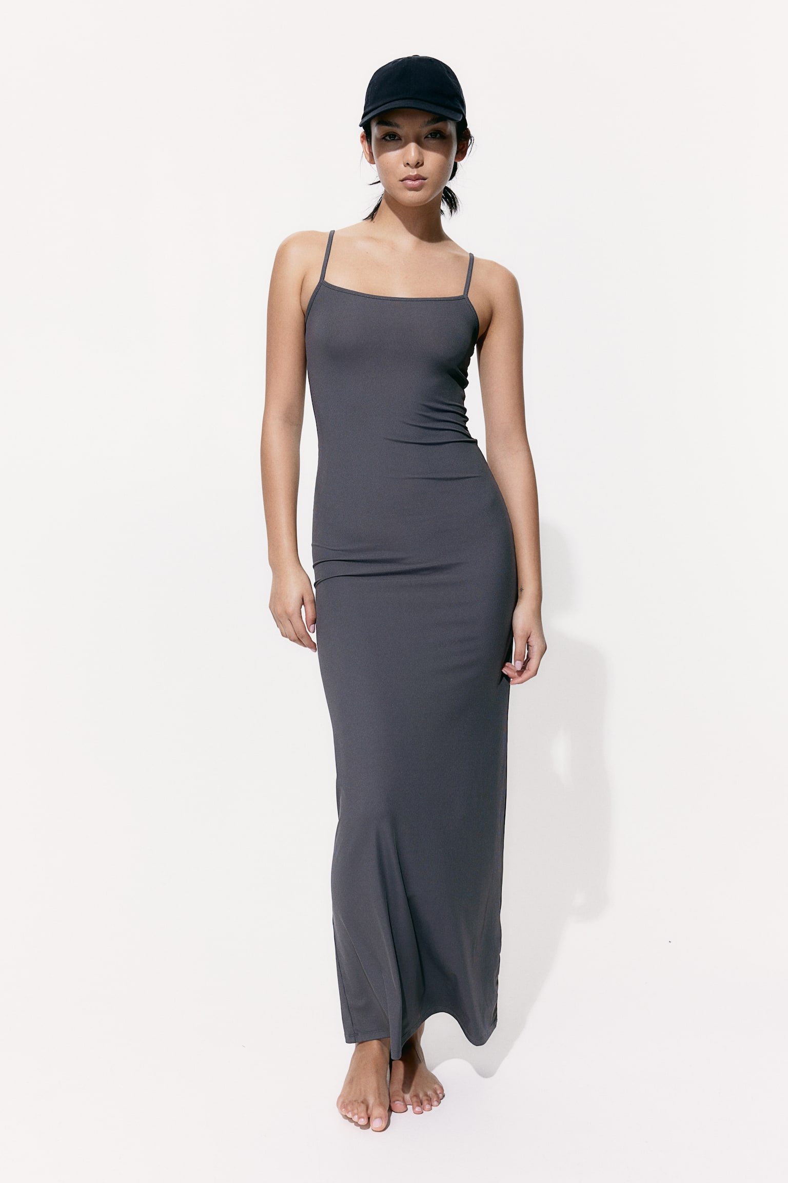 Geripptes Bodycon-Kleid - Dunkelgrau/Schwarz/Dunkles Mattgrün - 1