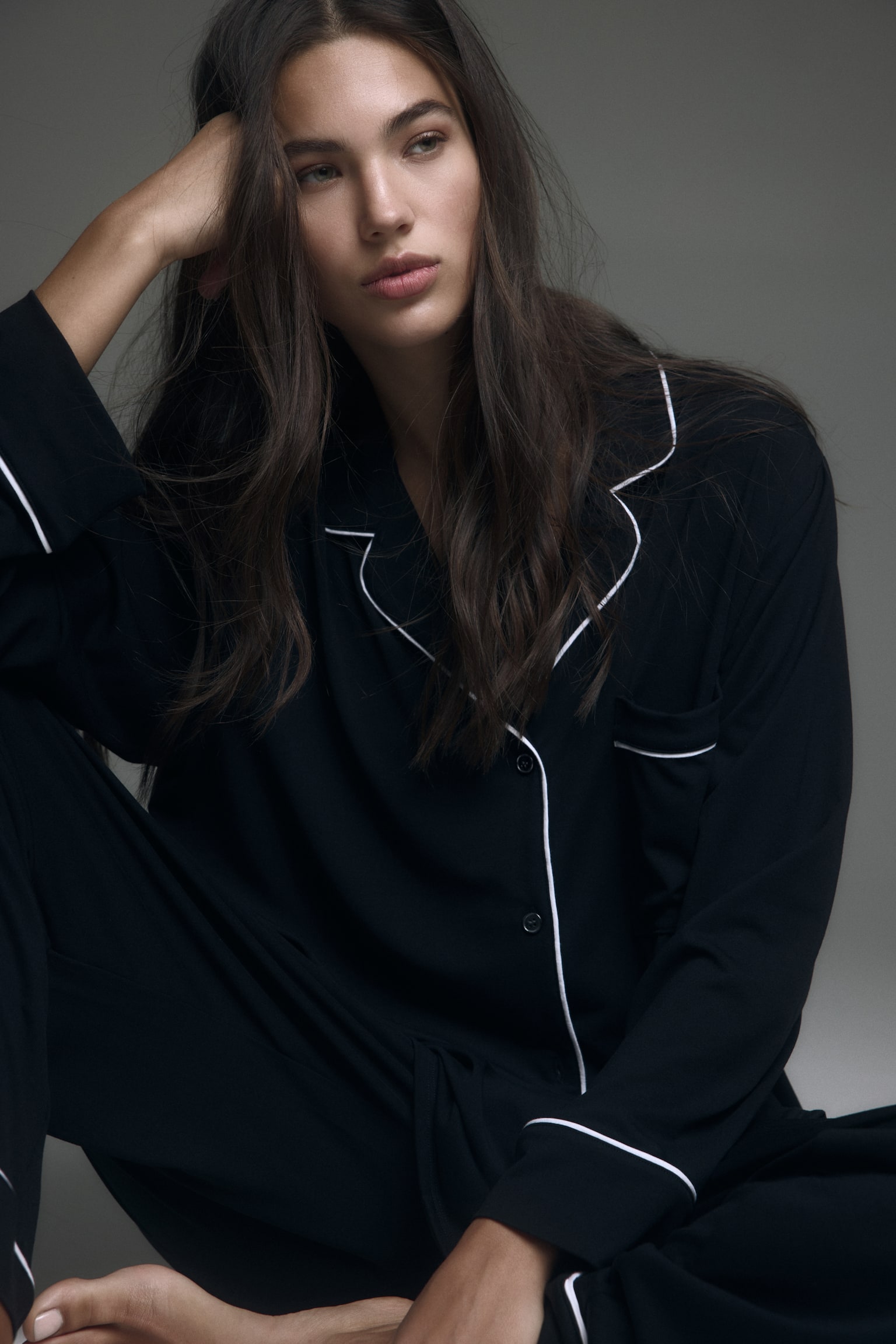 Viscose Blend Pyjama Set - Black/Burgundy/Light yellow/Dusty blue/Light khaki green/Dusty pink - 7