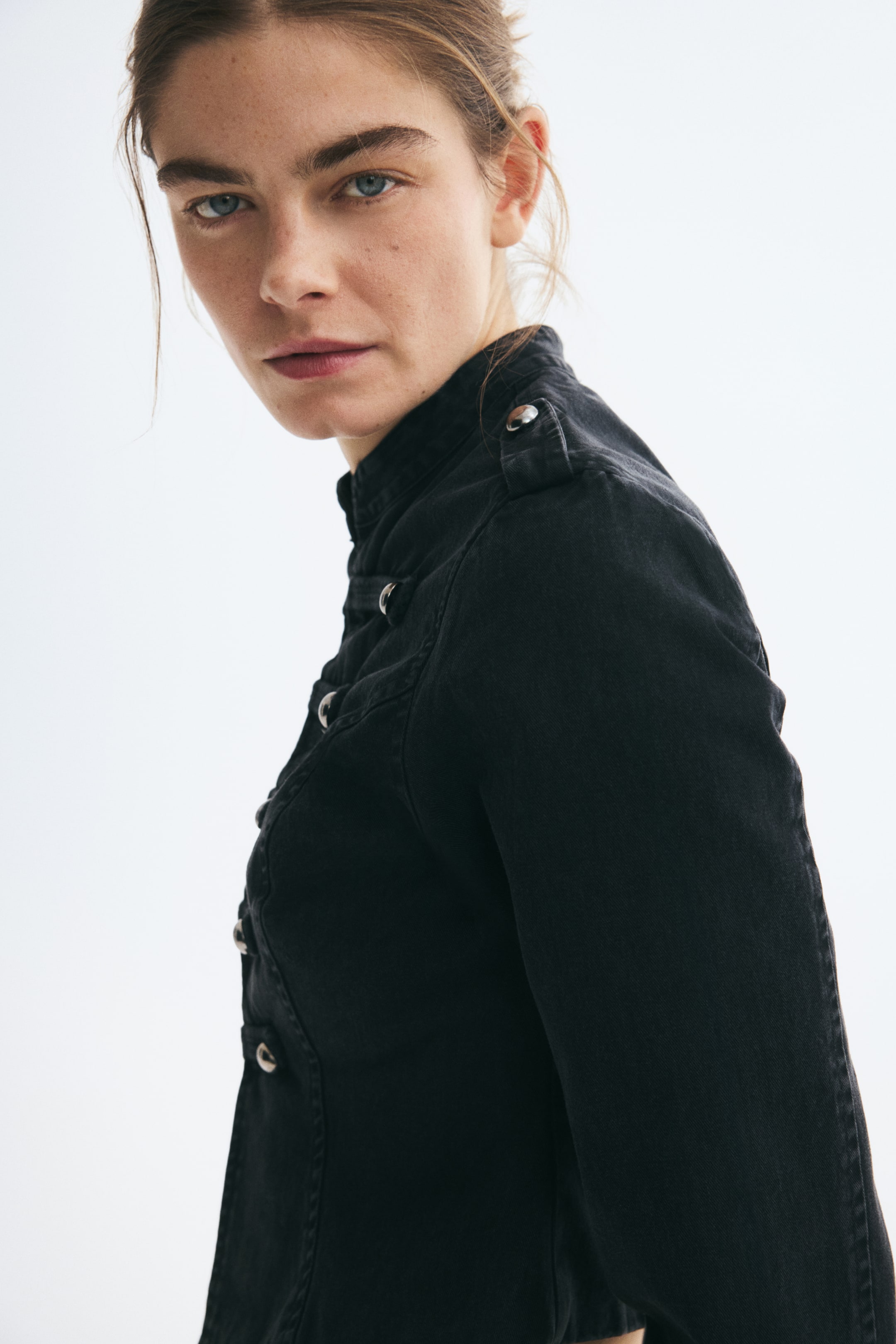Button-Detail Twill Jacket
