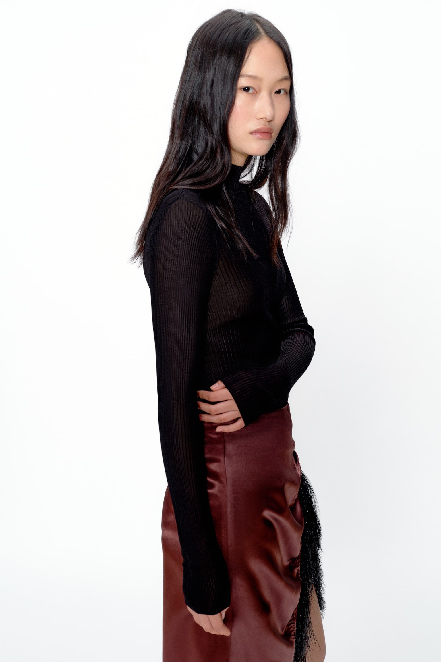 Rib-knit top - Black/Light pink/Light grey - 3