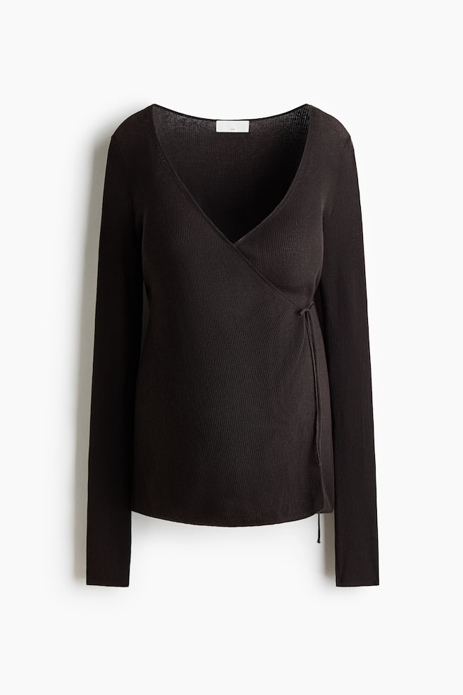 MAMA Rib-knit wrap cardigan - Dark brown/Light beige - 1