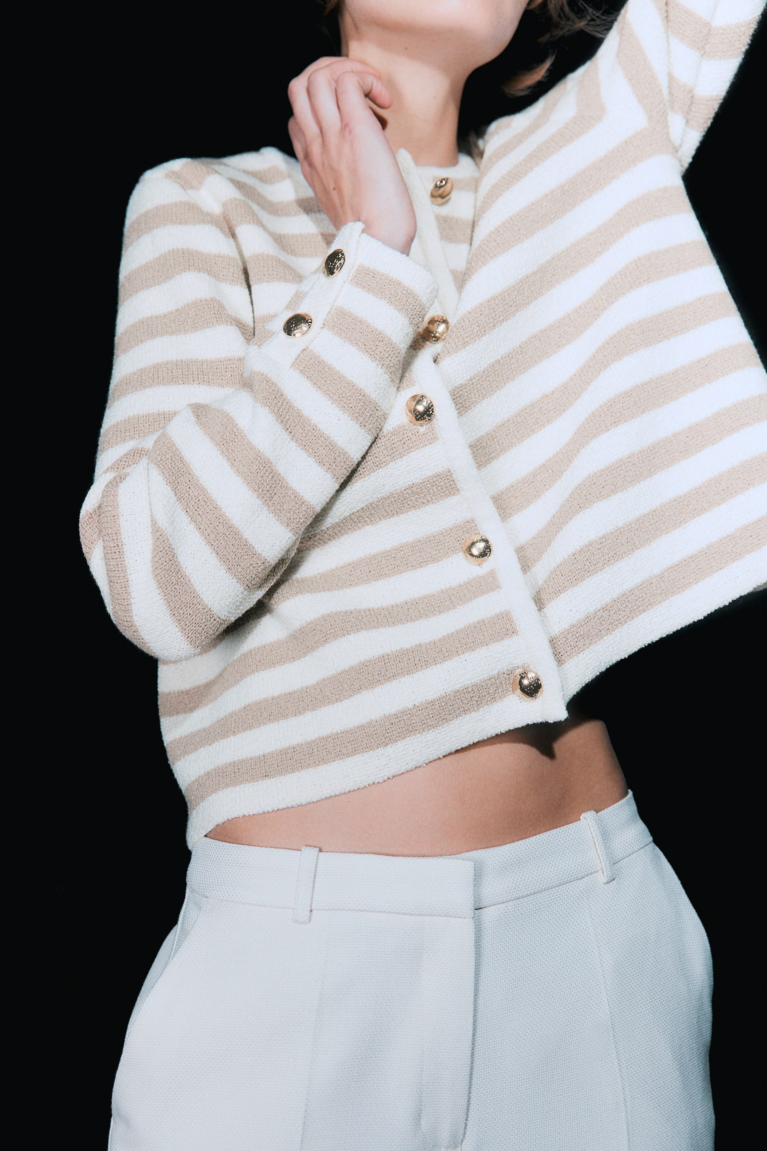 Knitted cardigan - White/Beige striped/Natural white/Striped/Black/Striped/Cream/Blue striped - 6