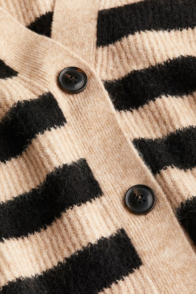 Oversized rib-knit cardigan - Beige/Striped/Black/Striped - 5