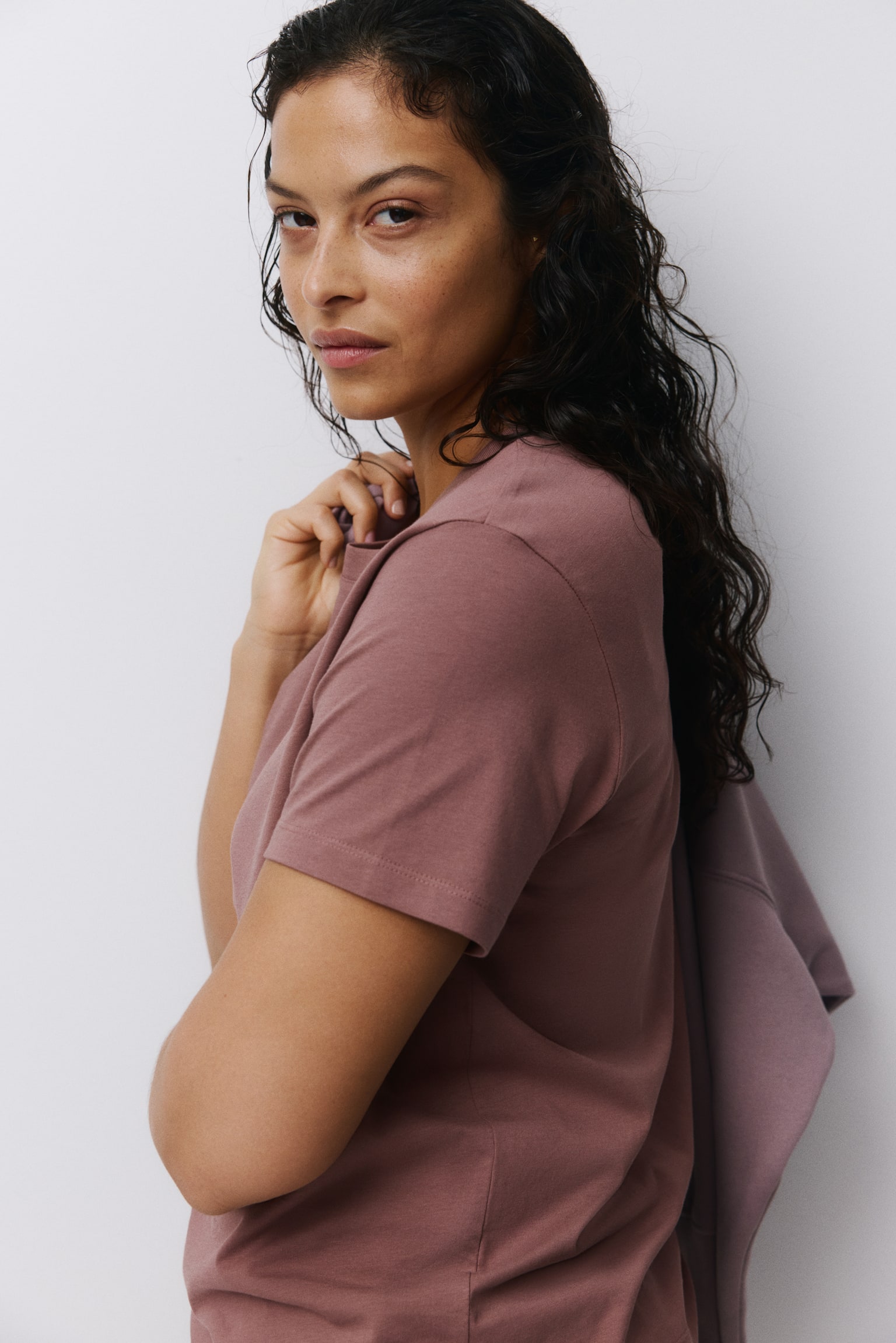 Cotton T-shirt - Dark dusty pink/White/Black/Light turquoise/Navy blue/Light grey marl/White/Navy blue striped/Dark mole/Light beige - 7