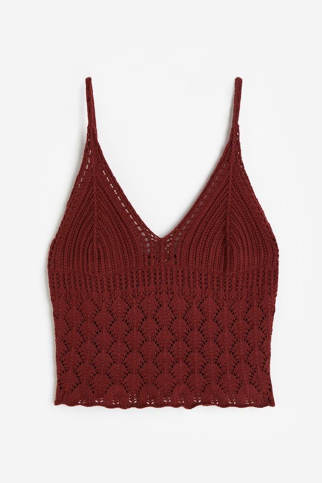 Crochet-look top - Rust red/Black/Cream - 2