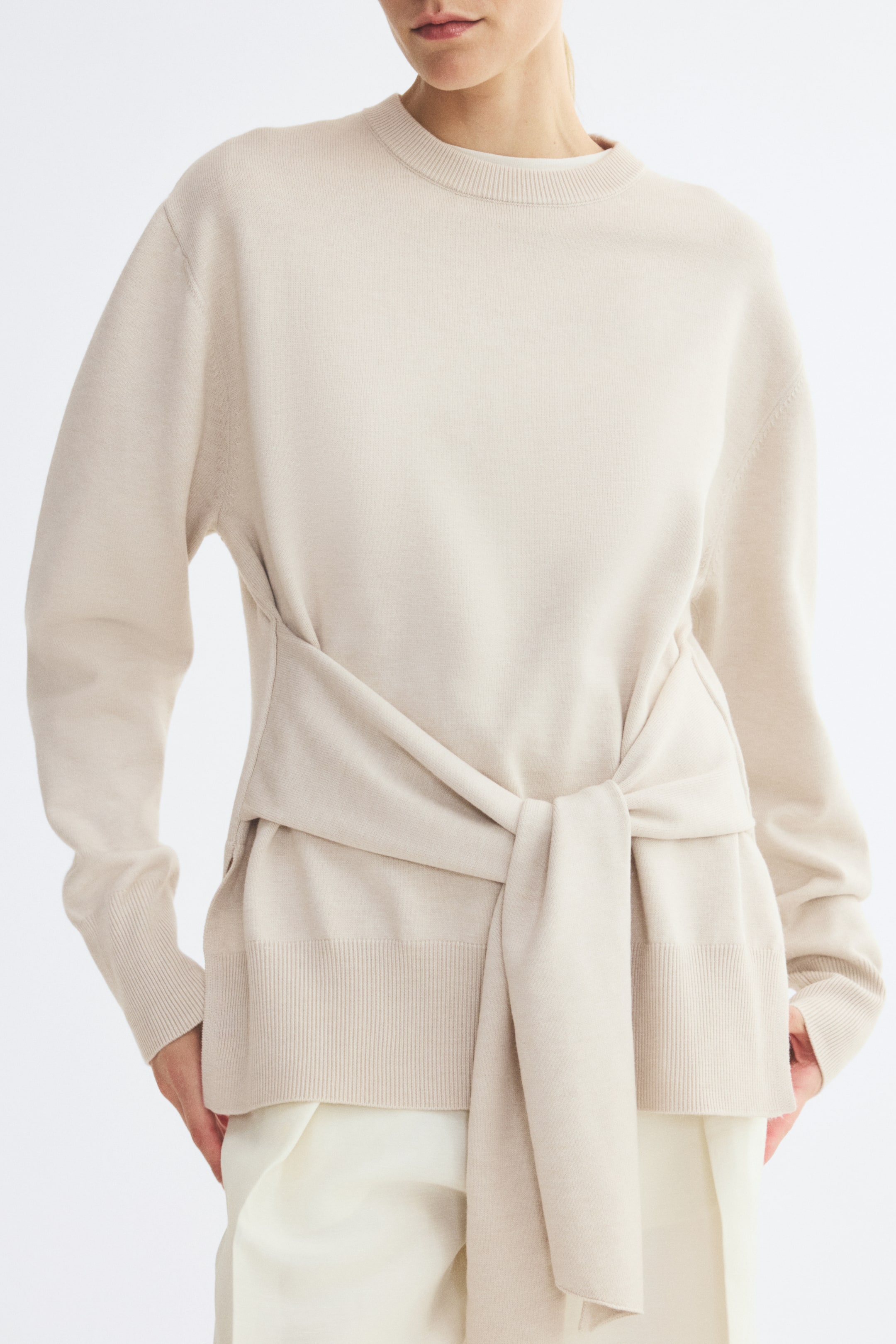 View larger image: Tie-detail jumper - Light beige - Ladies | H&M 1