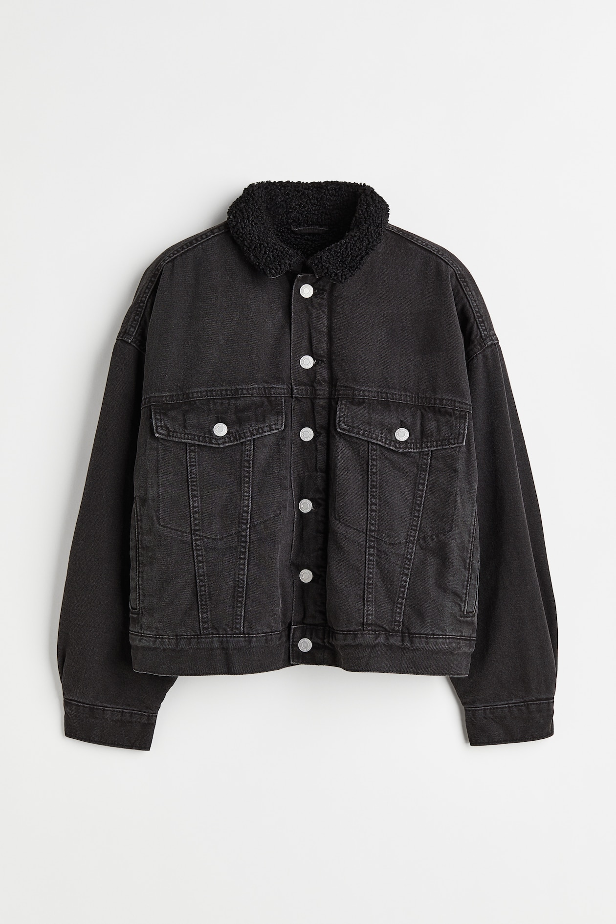 Teddylined denim jacket Long sleeve Regular length Black