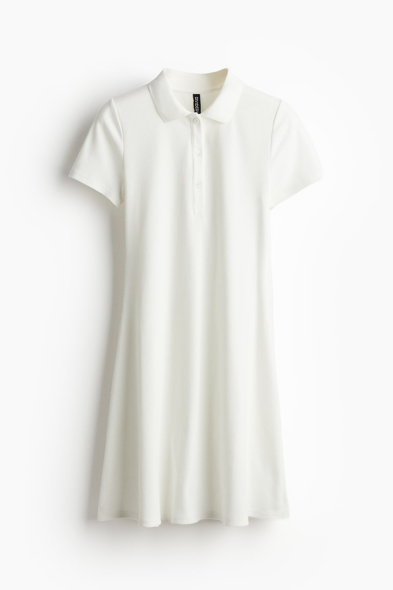 collared ribbed dress h&m Divided H&M Ribbed Polo Collar Short Sleeve Dress Cream XL
