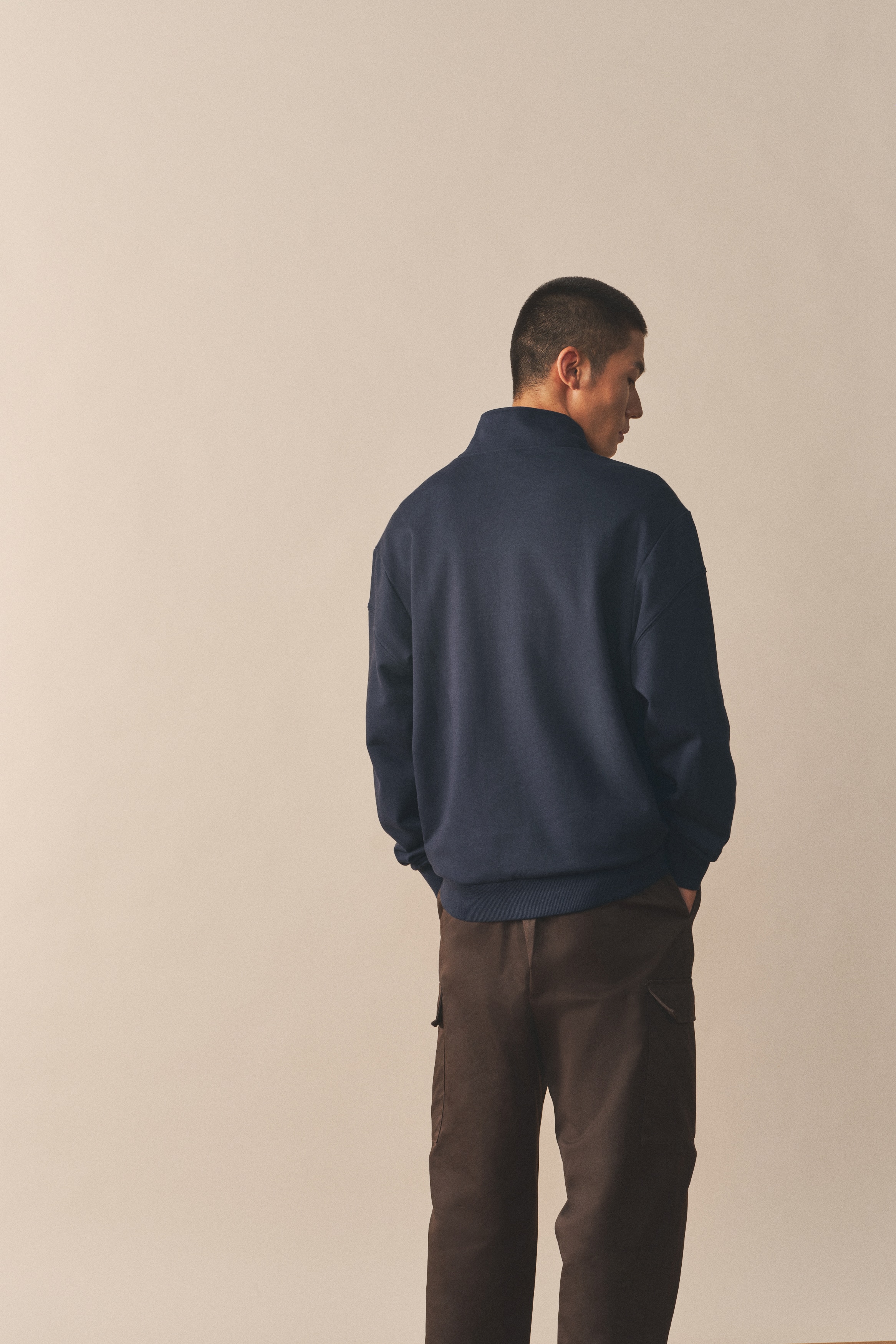 ルーズフィット ハーフジップトップス - Dark blue/Checkmate