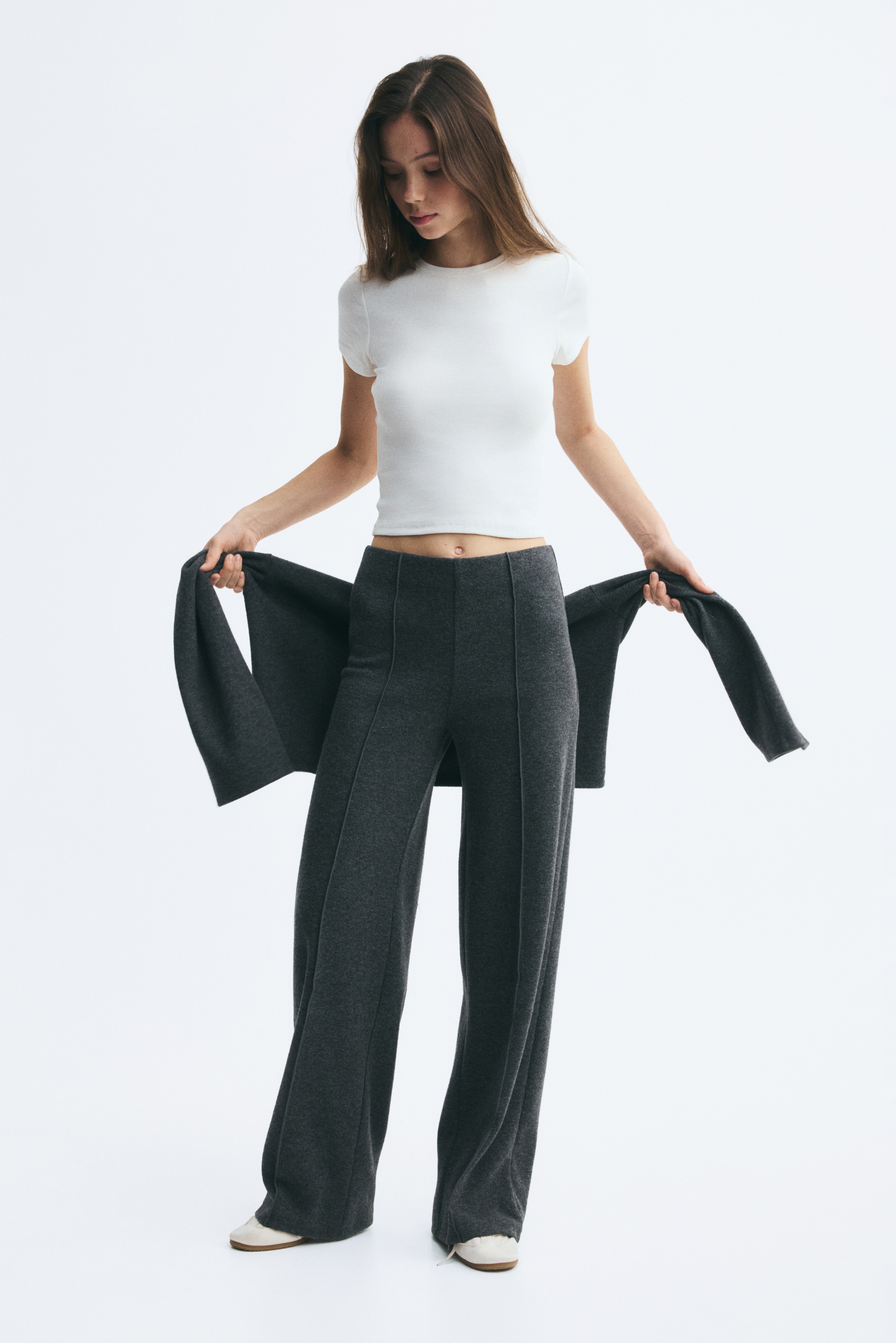 Crease-front trousers - Dark grey marl/Burgundy/Dark rust brown/Cream
