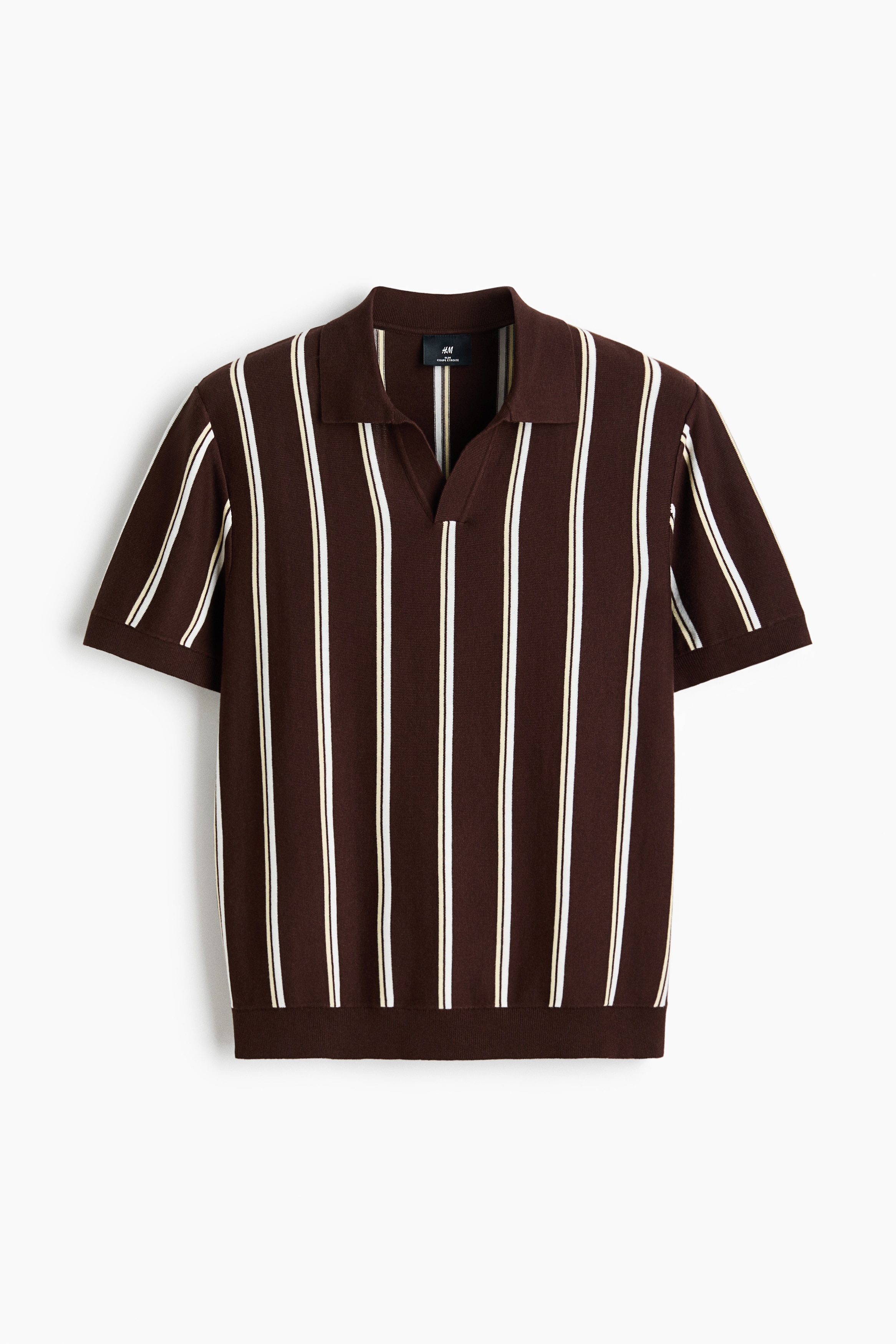 Slim Fit Knitted polo shirt - Brown/striped/Navy blue/striped