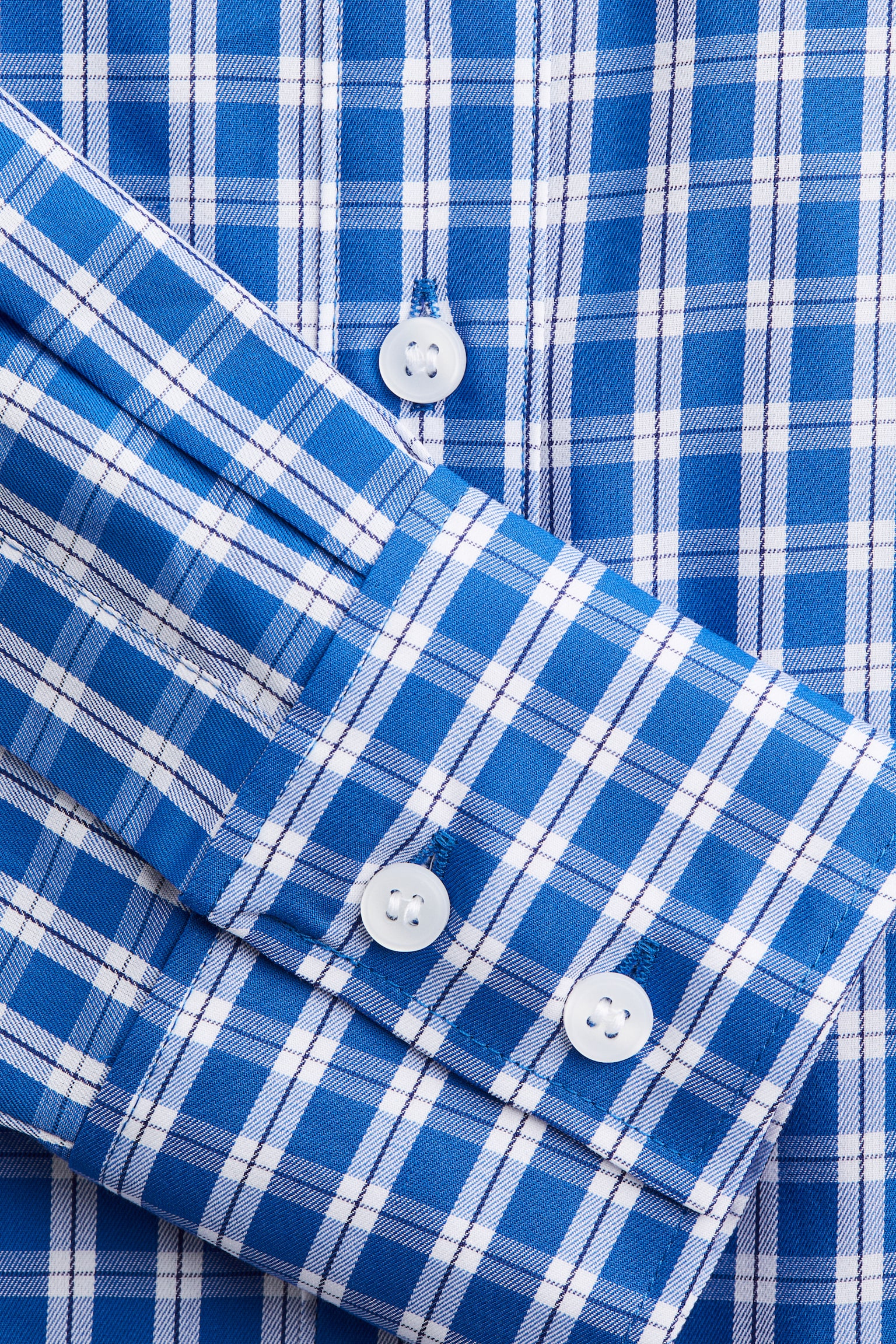 Женская рубашка H&M Short Cotton Poplin, цвет: Синий / Клетчатый — фото 2