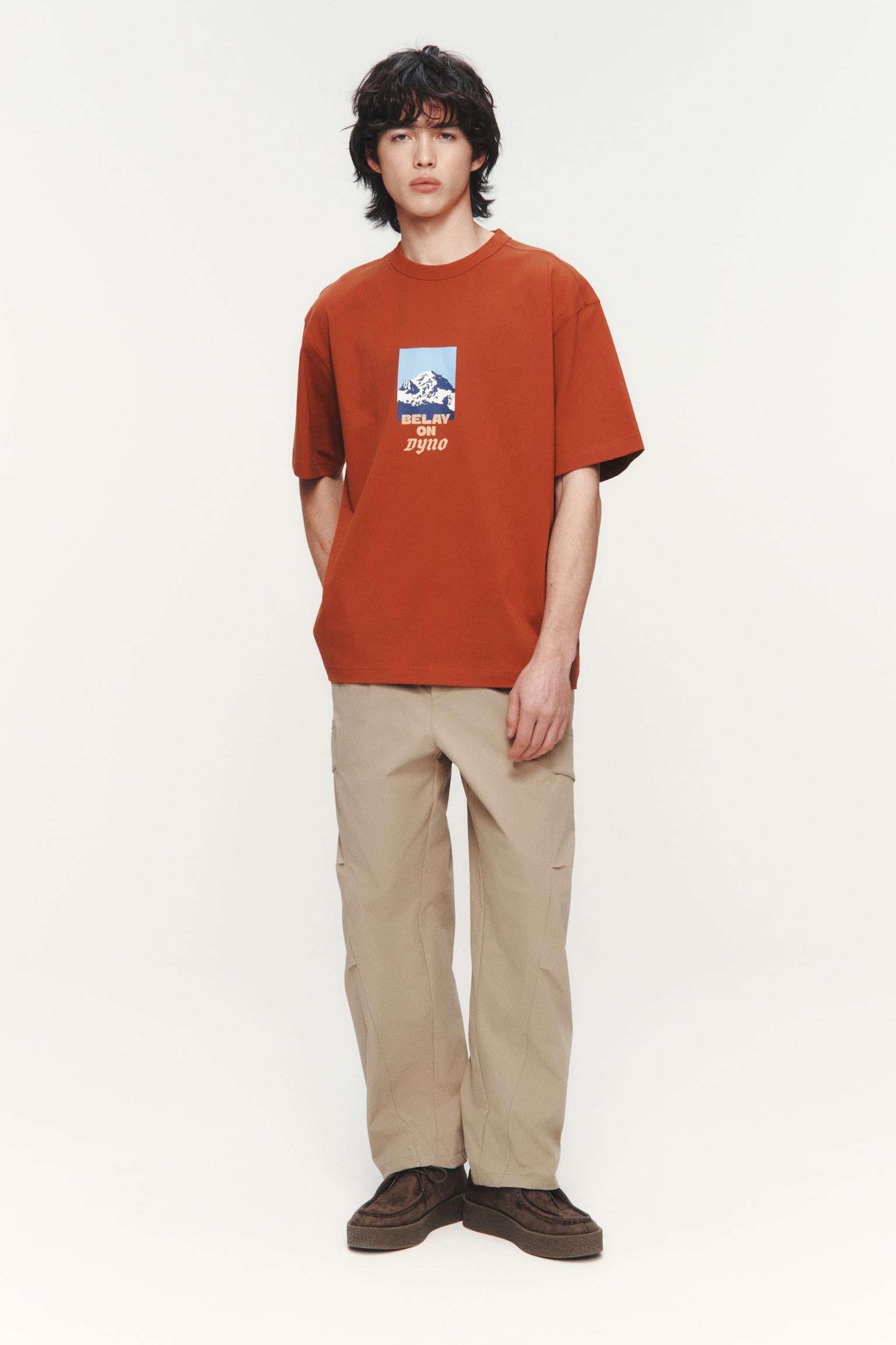 Loose Fit Printed Cotton T-shirt - Rust brown/Belay On Dyno/White/Challenge/Black/Go Outside - 2