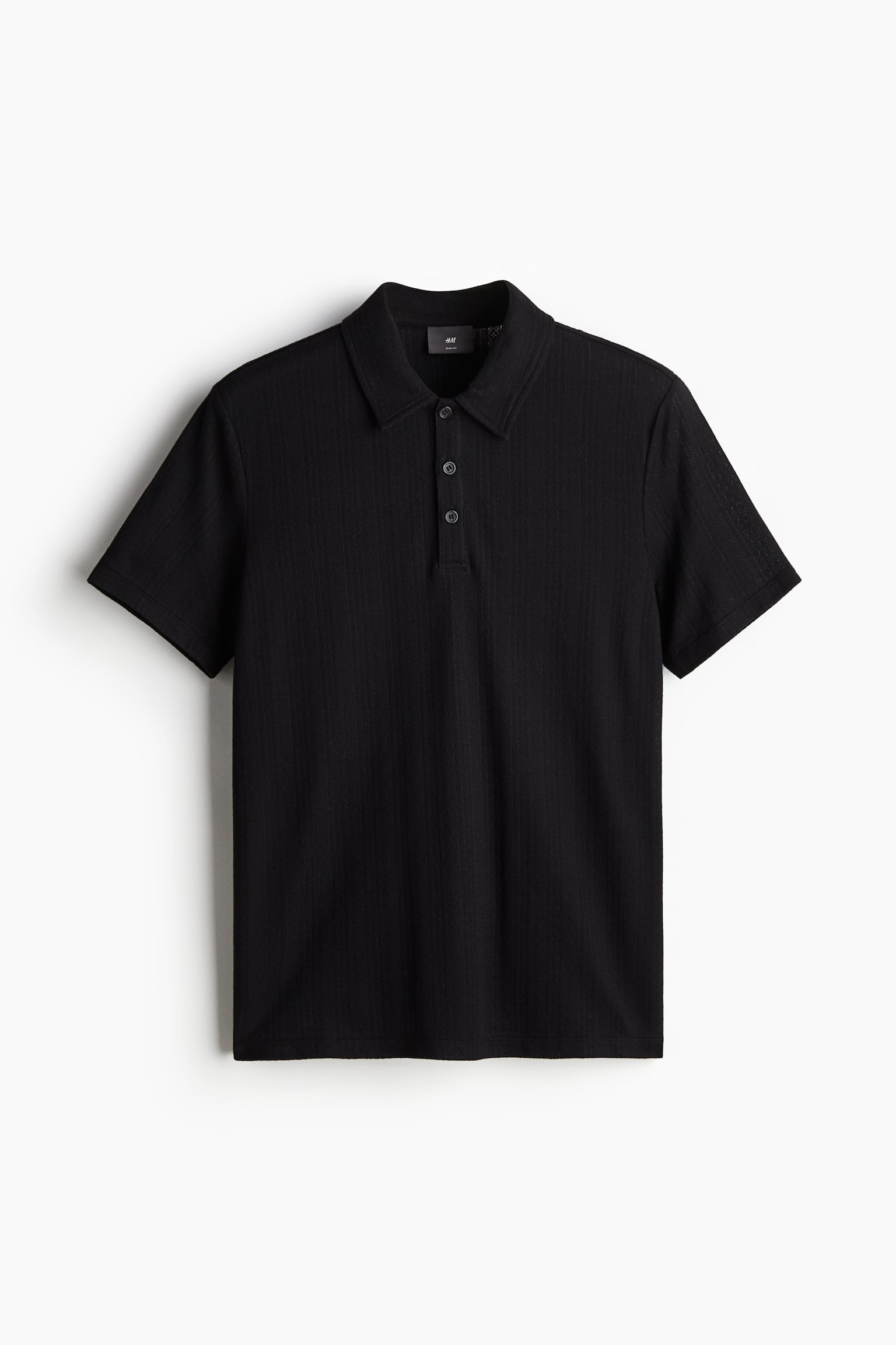 Slim Fit Textured jersey polo shirt - Black - 2