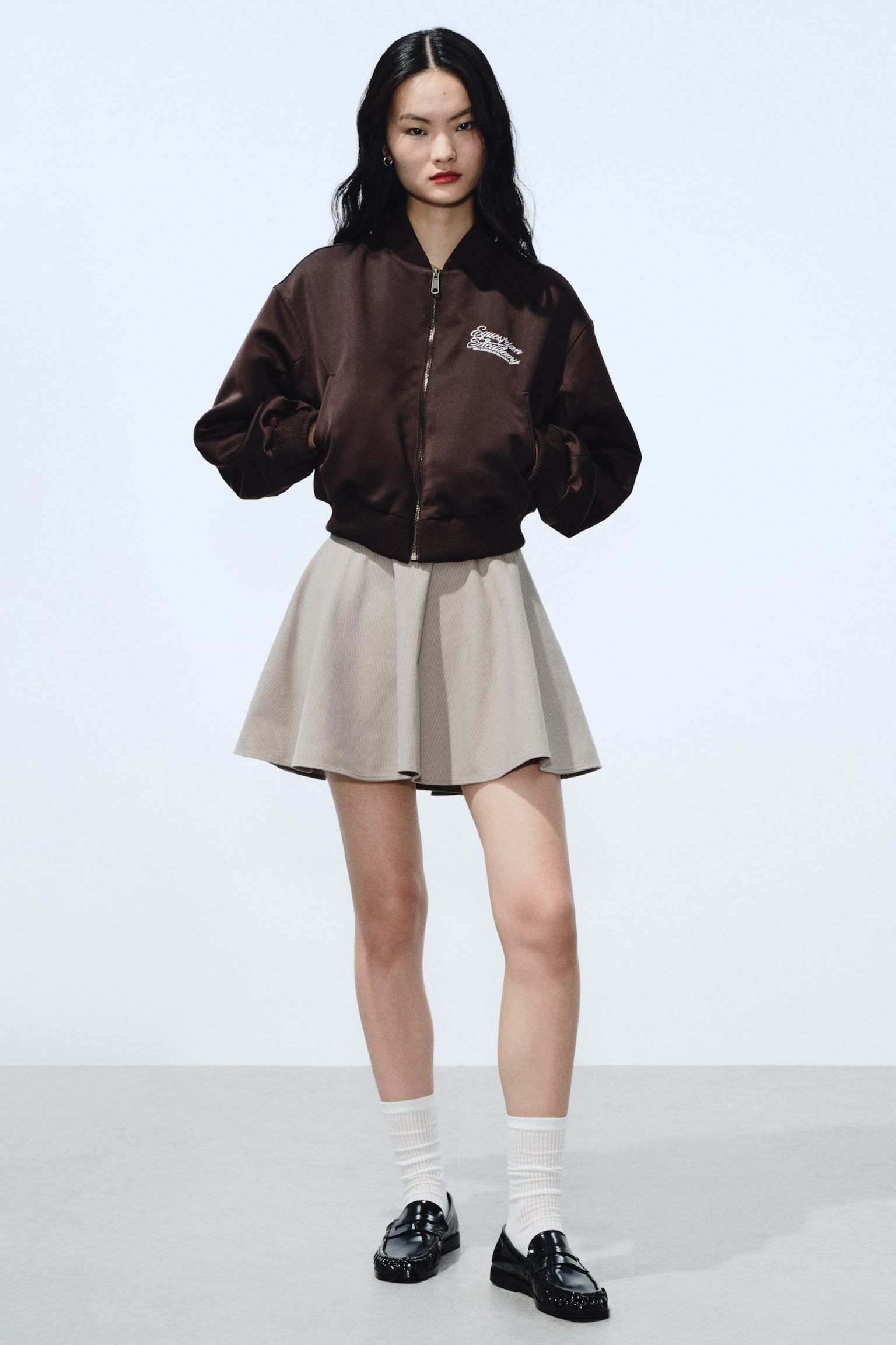 Circular twill skort - Beige/Pinstriped - 2