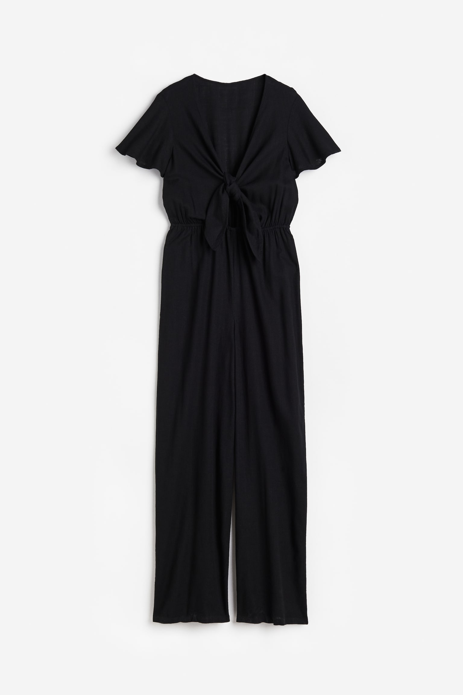 Linen-blend jumpsuit - Black - 1