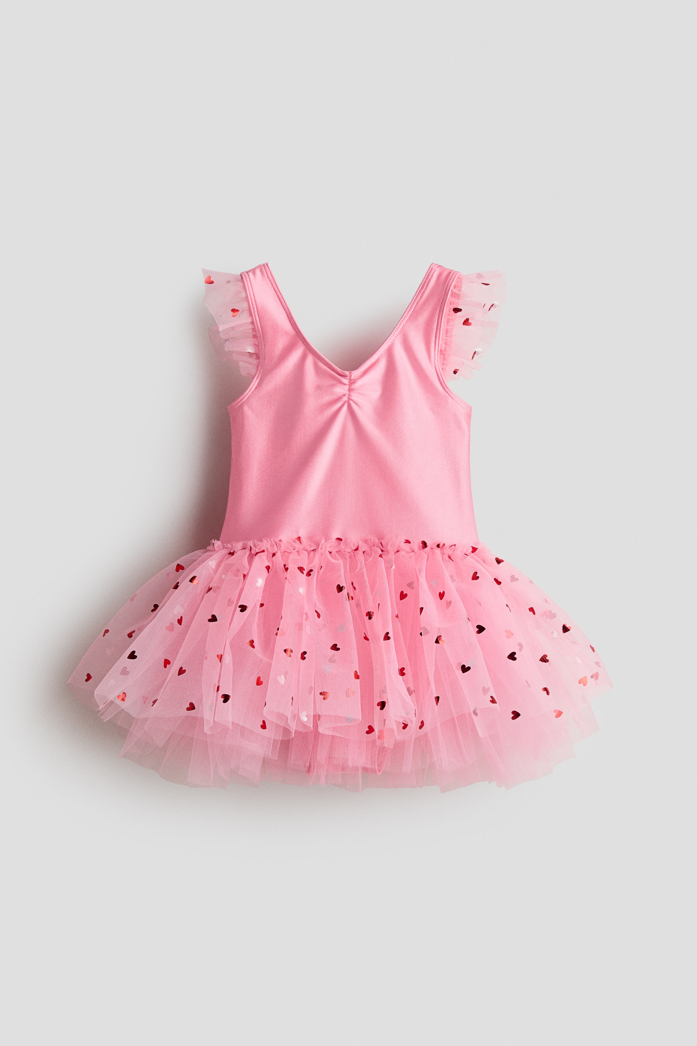 Maillot de dança com saia de tule - Rosa/Corações/Rosa seco claro/Brilhante/Lilás claro