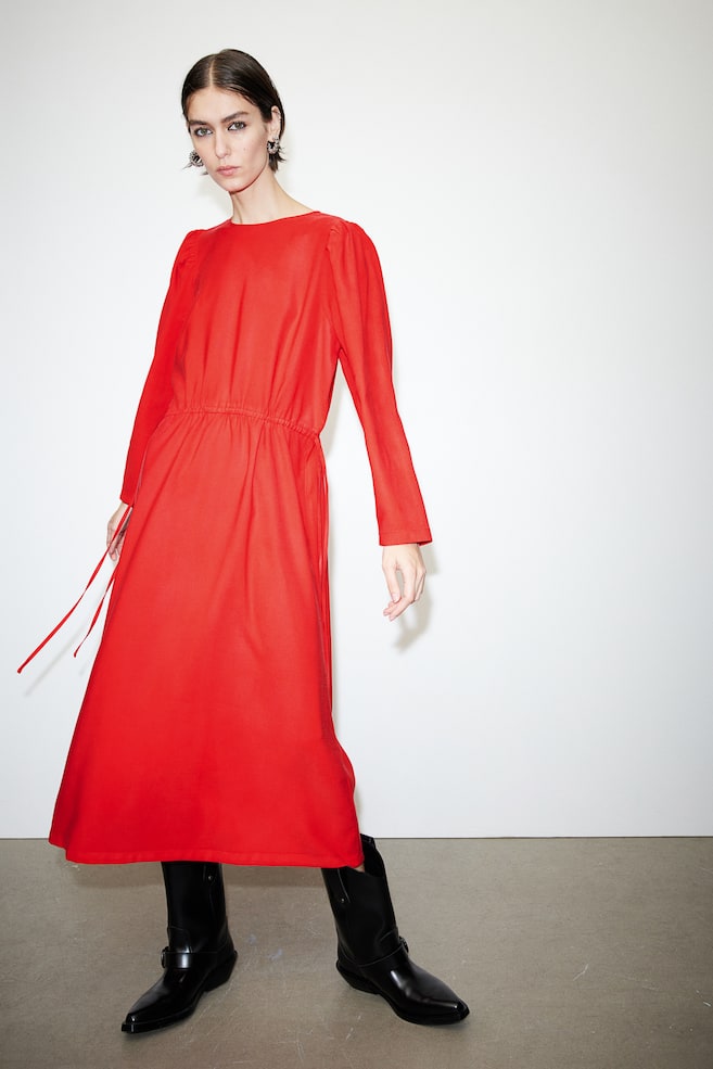 Twill drawstring dress - Bright red - 6