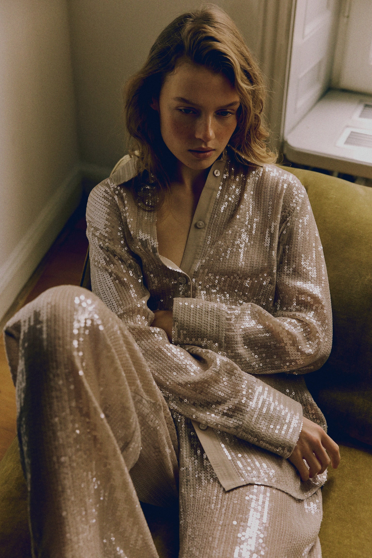 Koszula z cekinami - Beżowy - 4