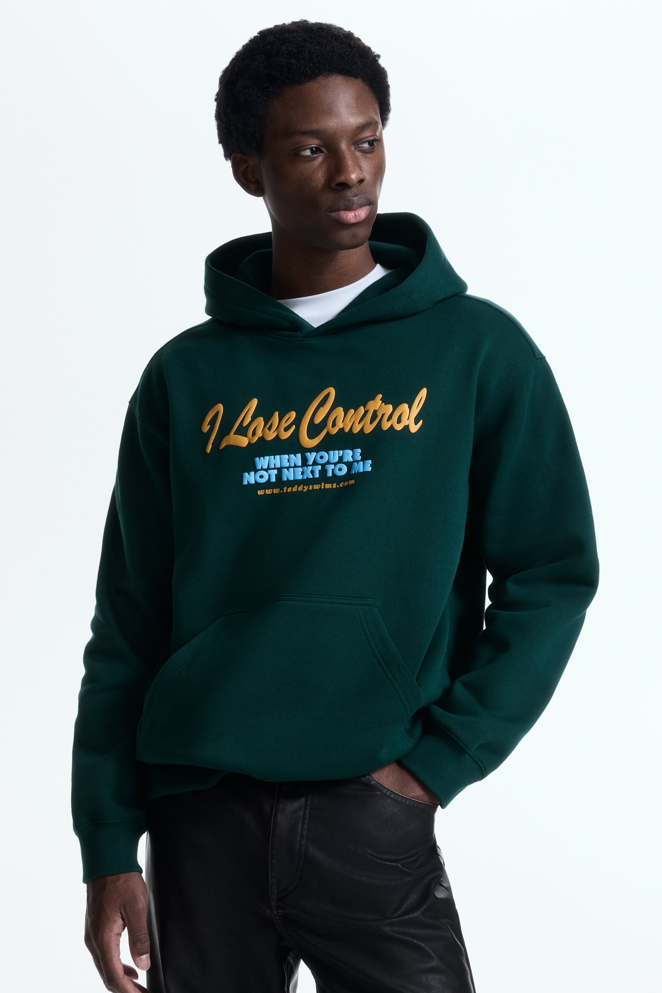 Näytä suurempi kuva: Printtihuppari Loose Fit - Tummanvihreä/I lose control - MIEHET | H&M FI 1