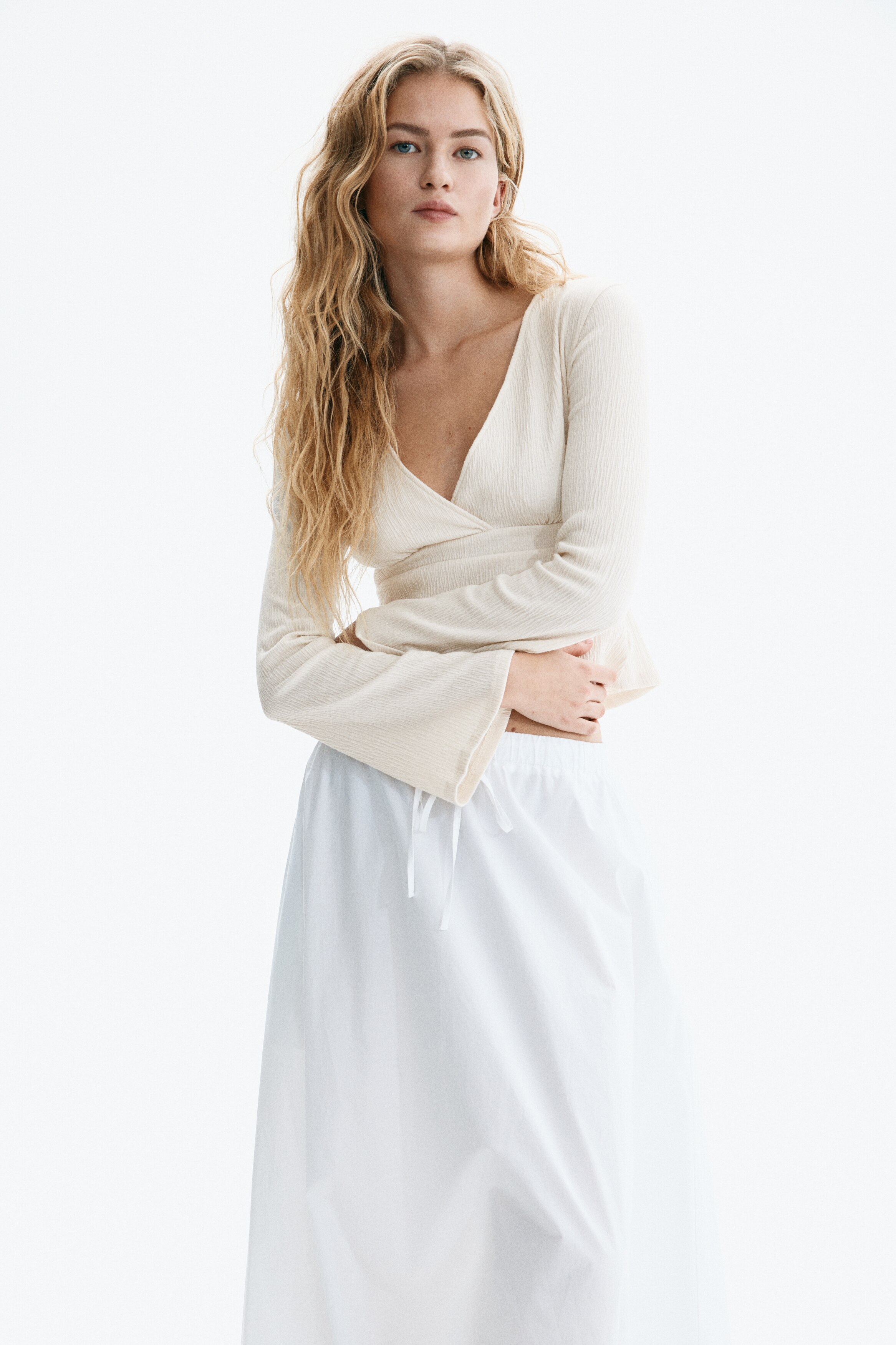 Textured-knit tie-detail top