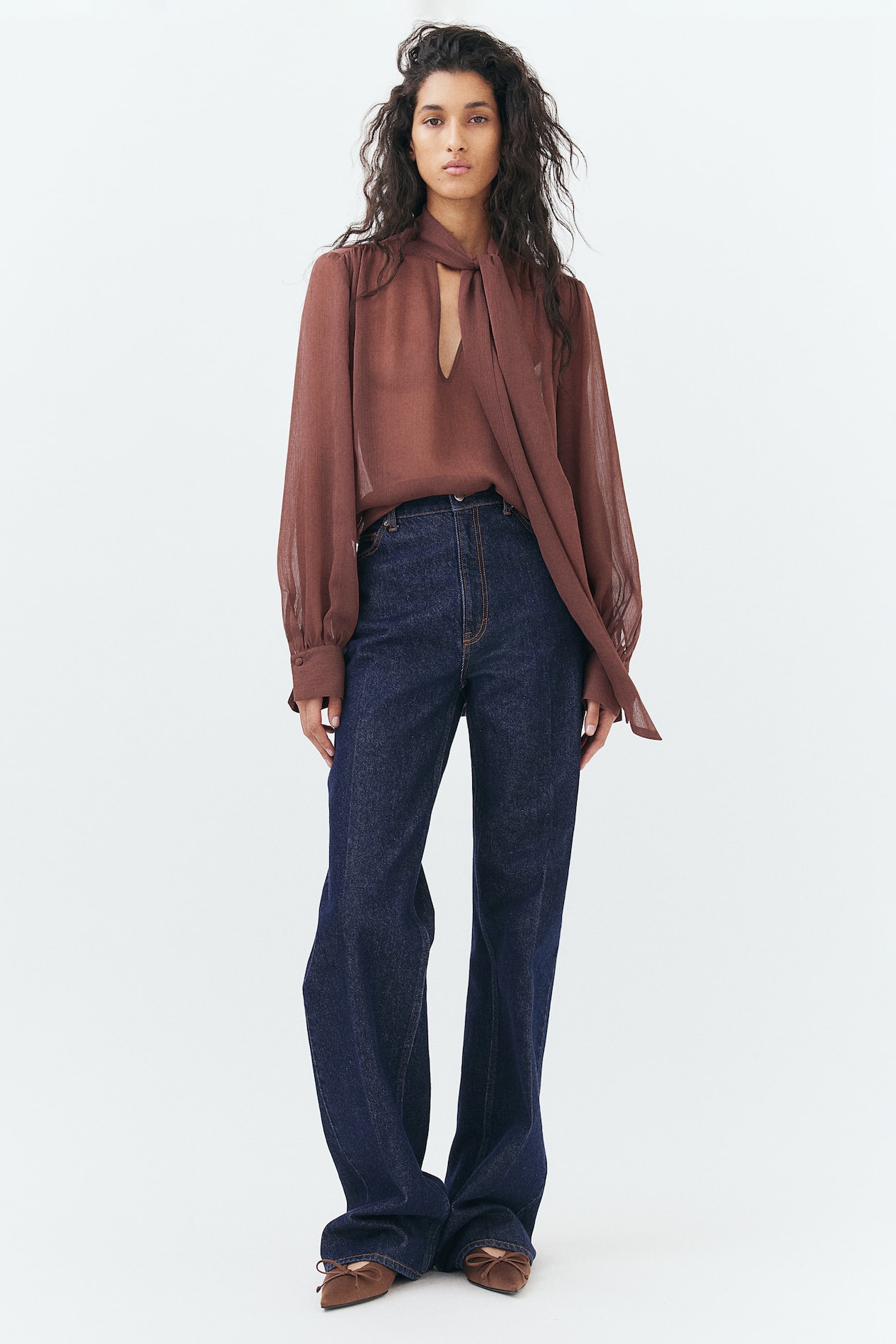 Blusa de gasa con lazada Marrón rojizo MUJER H&M ES