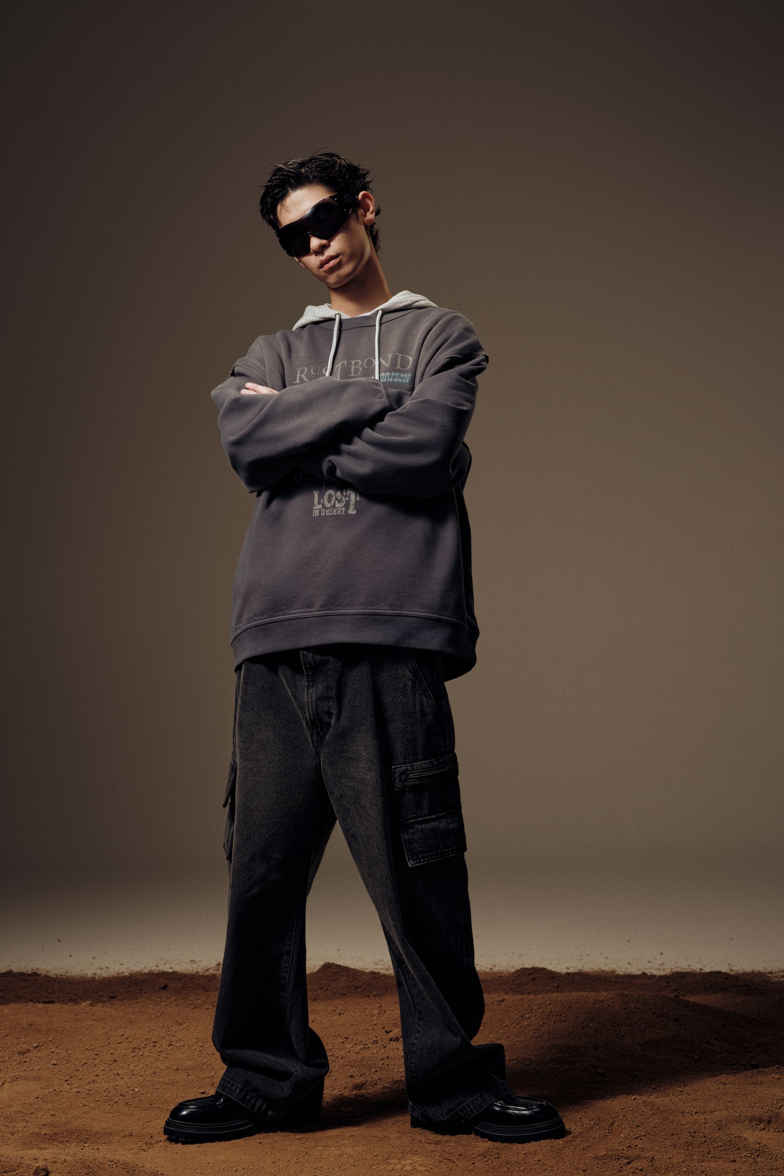 프린트 스웨트셔츠 루즈핏 - 블랙/다크 그레이 - 6