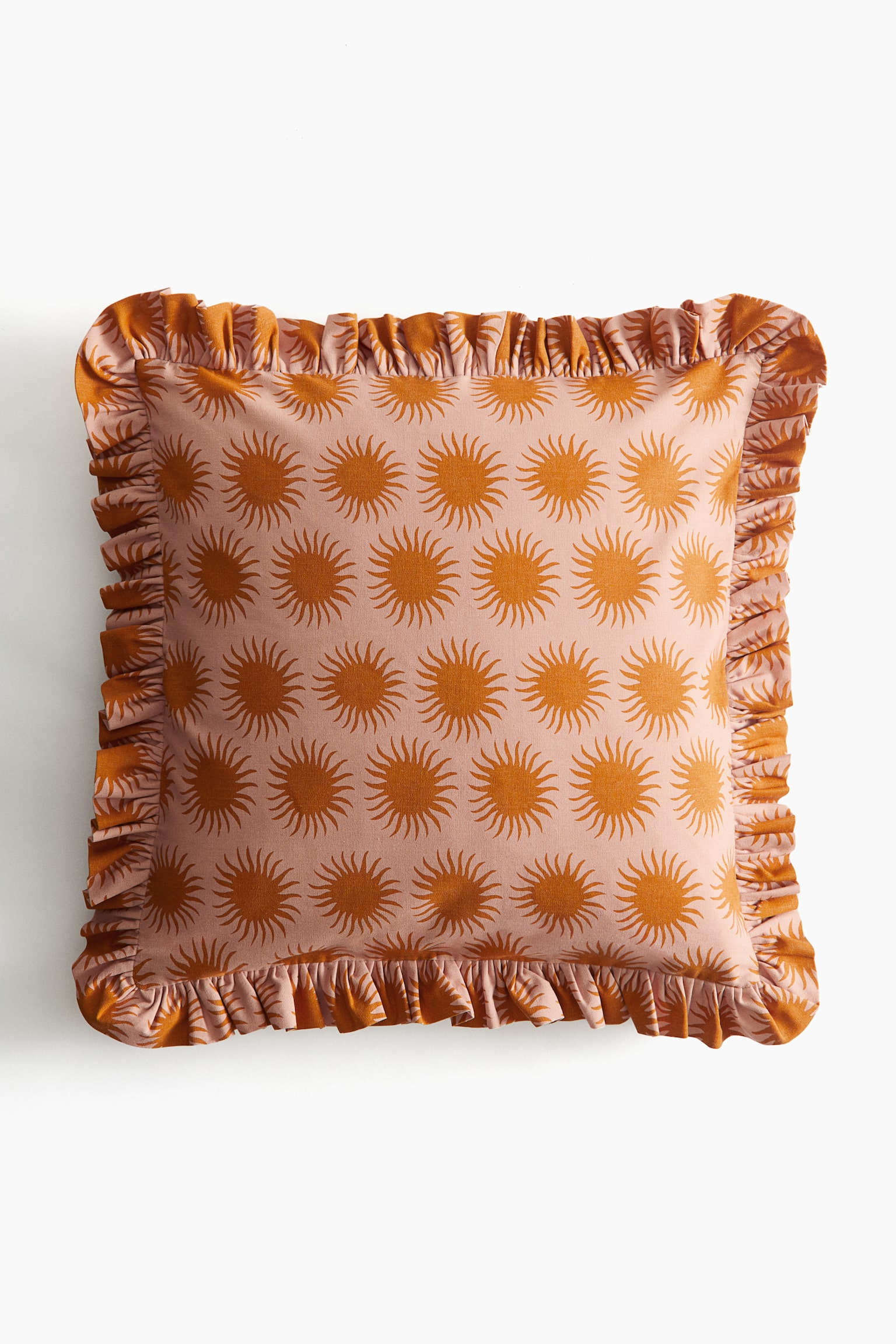 Frill-trimmed cushion cover - Dusty pink/Patterned/Orange/Striped/Orange/Striped