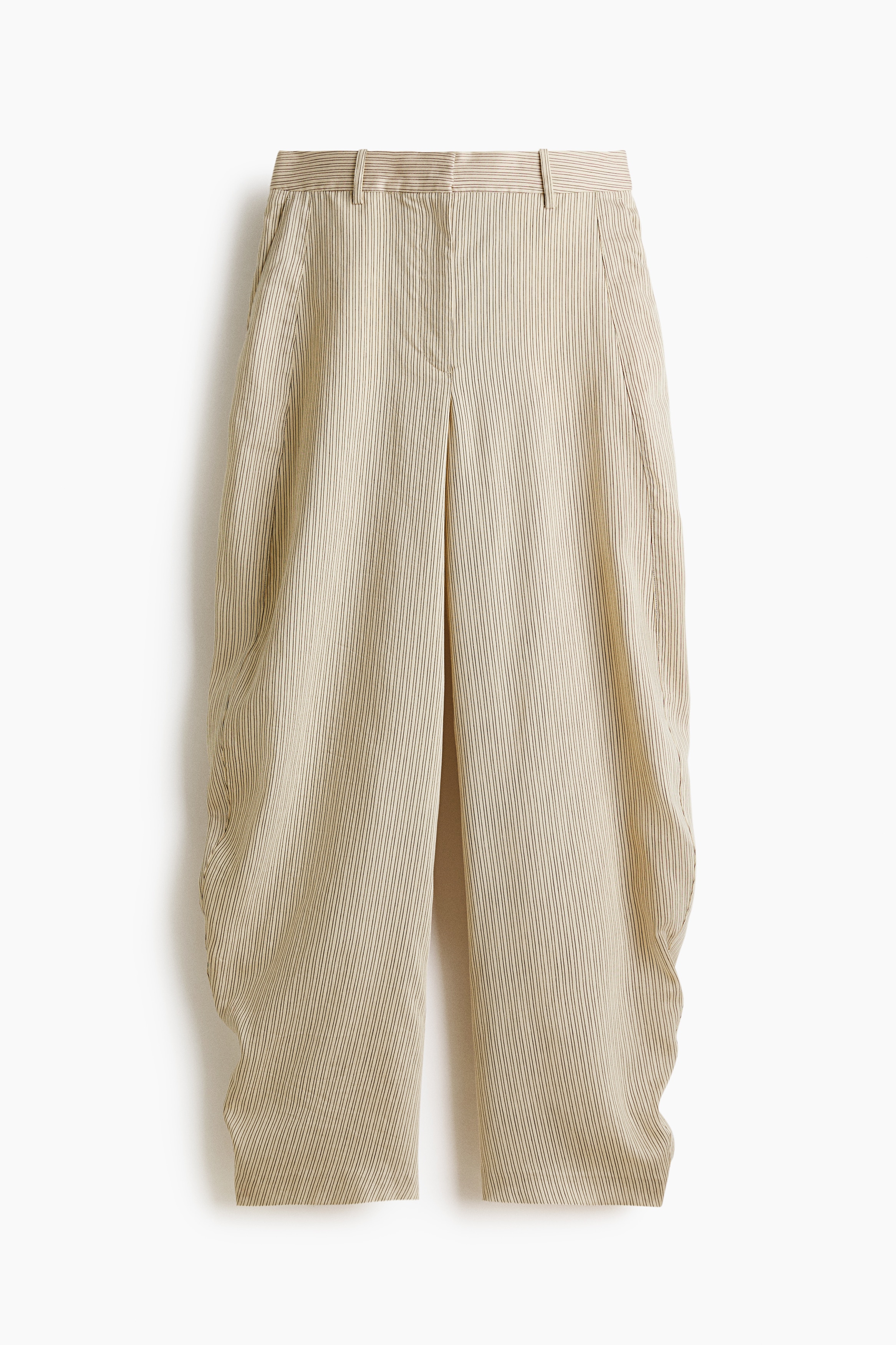 Pantaloni barrel in misto lino - Beige/righe