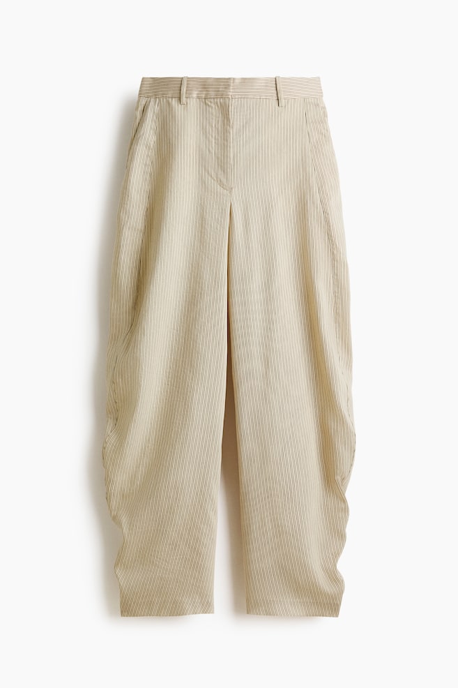 Pantalon à jambes barrel en lin mélangé - Beige/rayé - 1