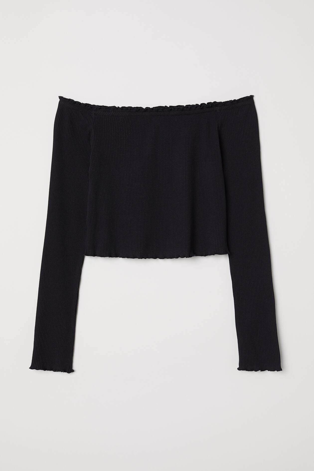 Off-the-shoulder Top - Long sleeve - Short - Black - Ladies | H&M US