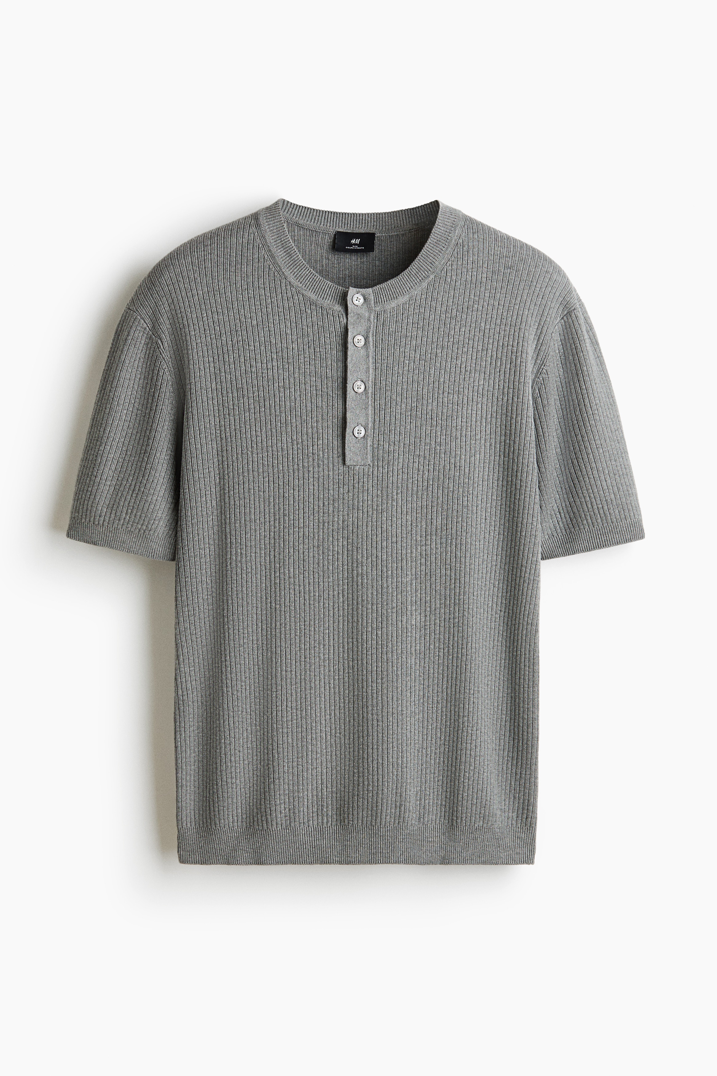 Áo Henley dệt kim mịn Slim Fit - Màu xám đốm/Màu tím đậm/Màu xanh dương khói đậm