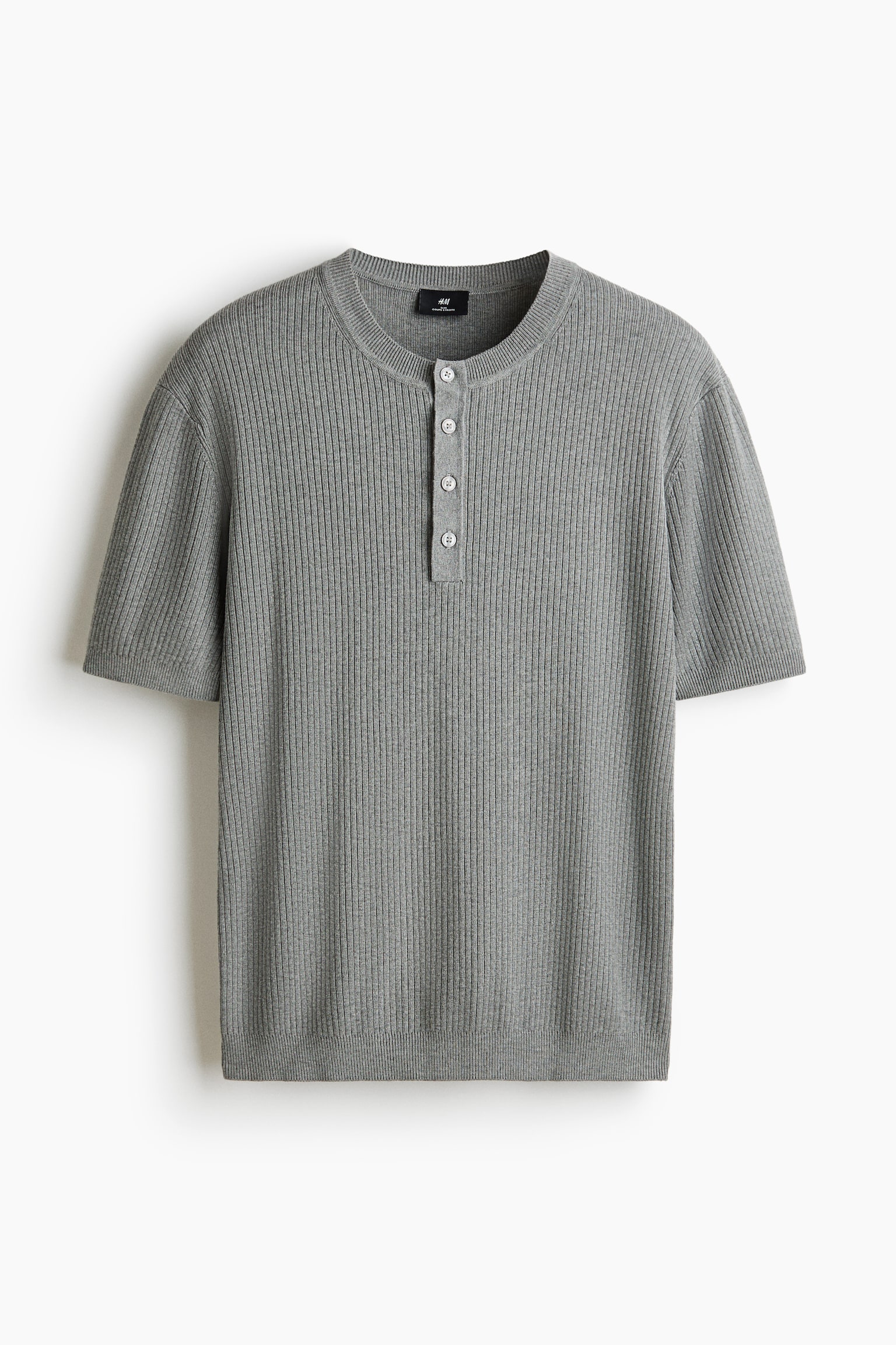 Slim-Fit Fine-Knit Henley Shirt - Gray melange/Dark dusty blue/Dark purple - 1