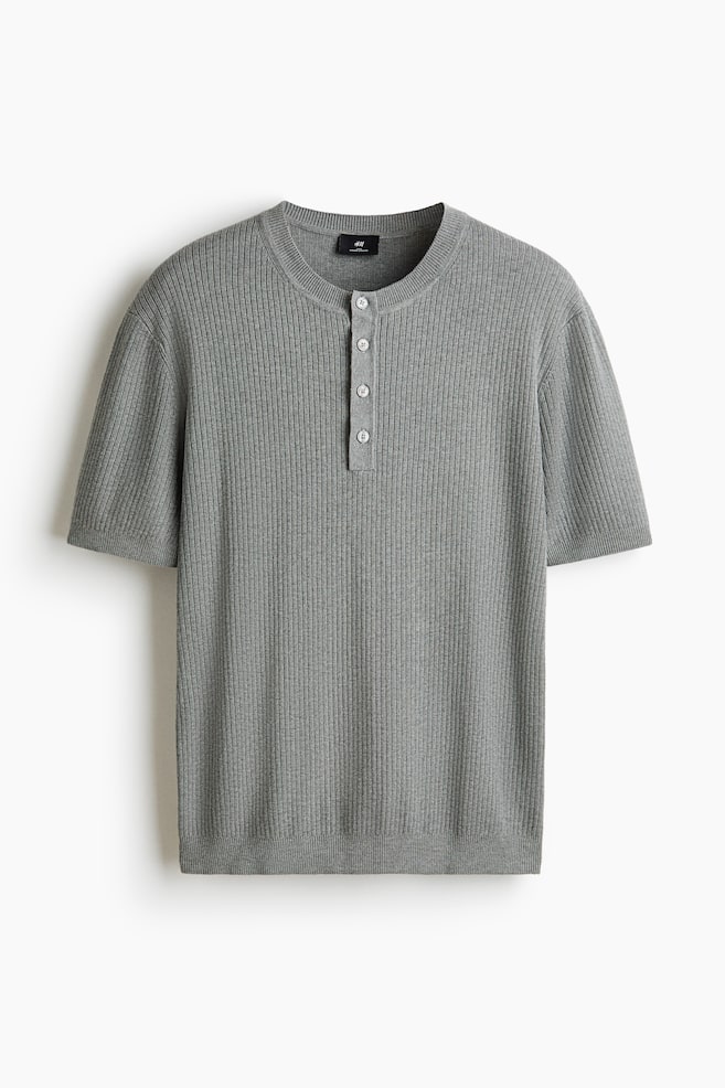 Slim-Fit Fine-Knit Henley Shirt - Gray melange/Dark dusty blue/Dark purple - 1