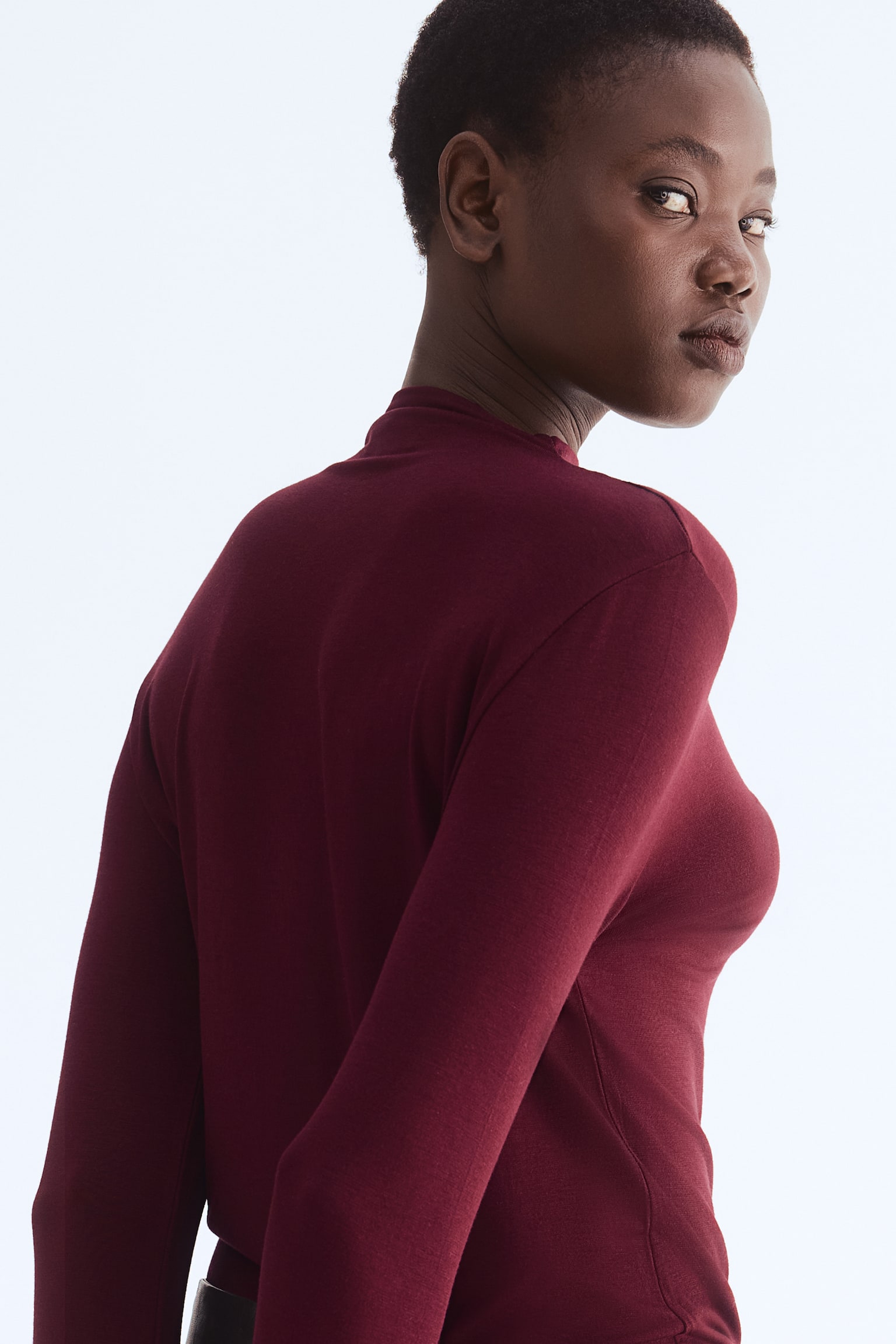 Turtleneck top - Burgundy/Black/Light beige - 4