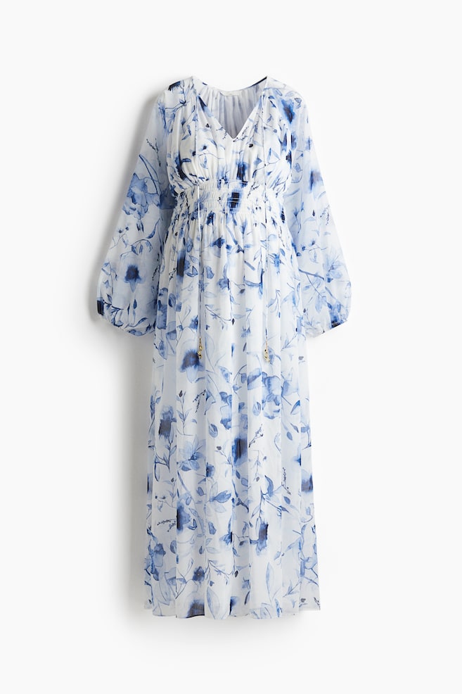 MAMA Longue robe d'allaitement - Blanc/bleu/fleuri - 1