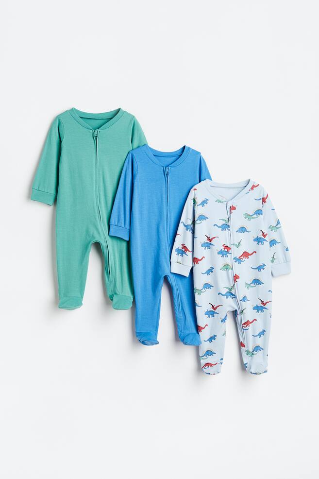 3-pack zip-up pyjamas - Light blue/Dinosaurs/Dusky green/Floral/Turquoise/Light beige/Light pink/Spotted/dc/dc/dc/dc/dc/dc/dc - 1