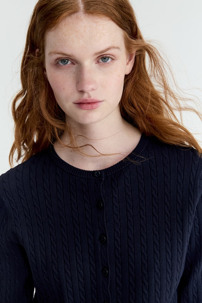 Cardigan tricotat cu torsade - Bleumarin/Albastru-deschis/Galben-deschis/Gri - 4