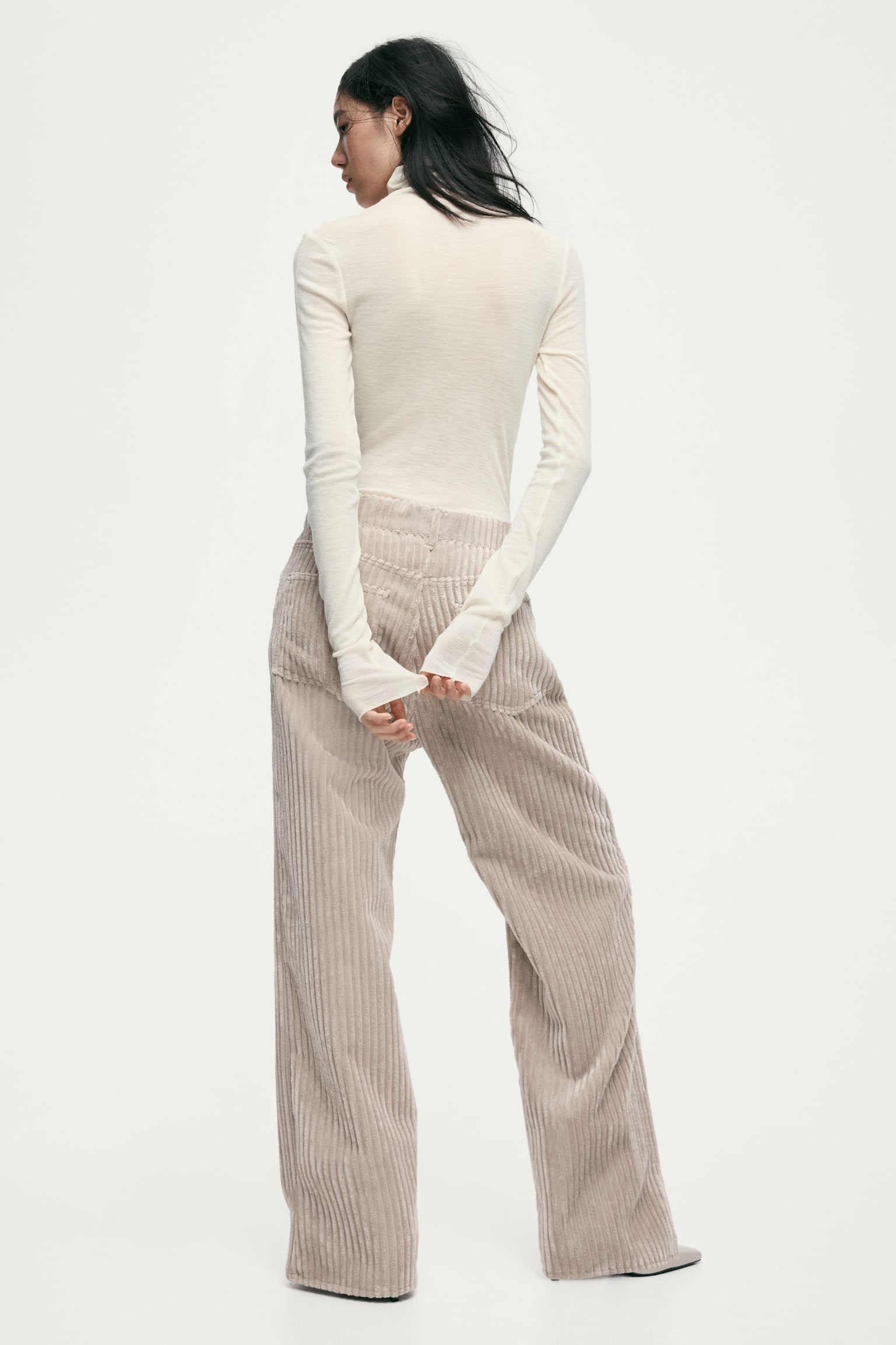 Top de lana con cuello alto - Crema/Gris oscuro jaspeado - 6