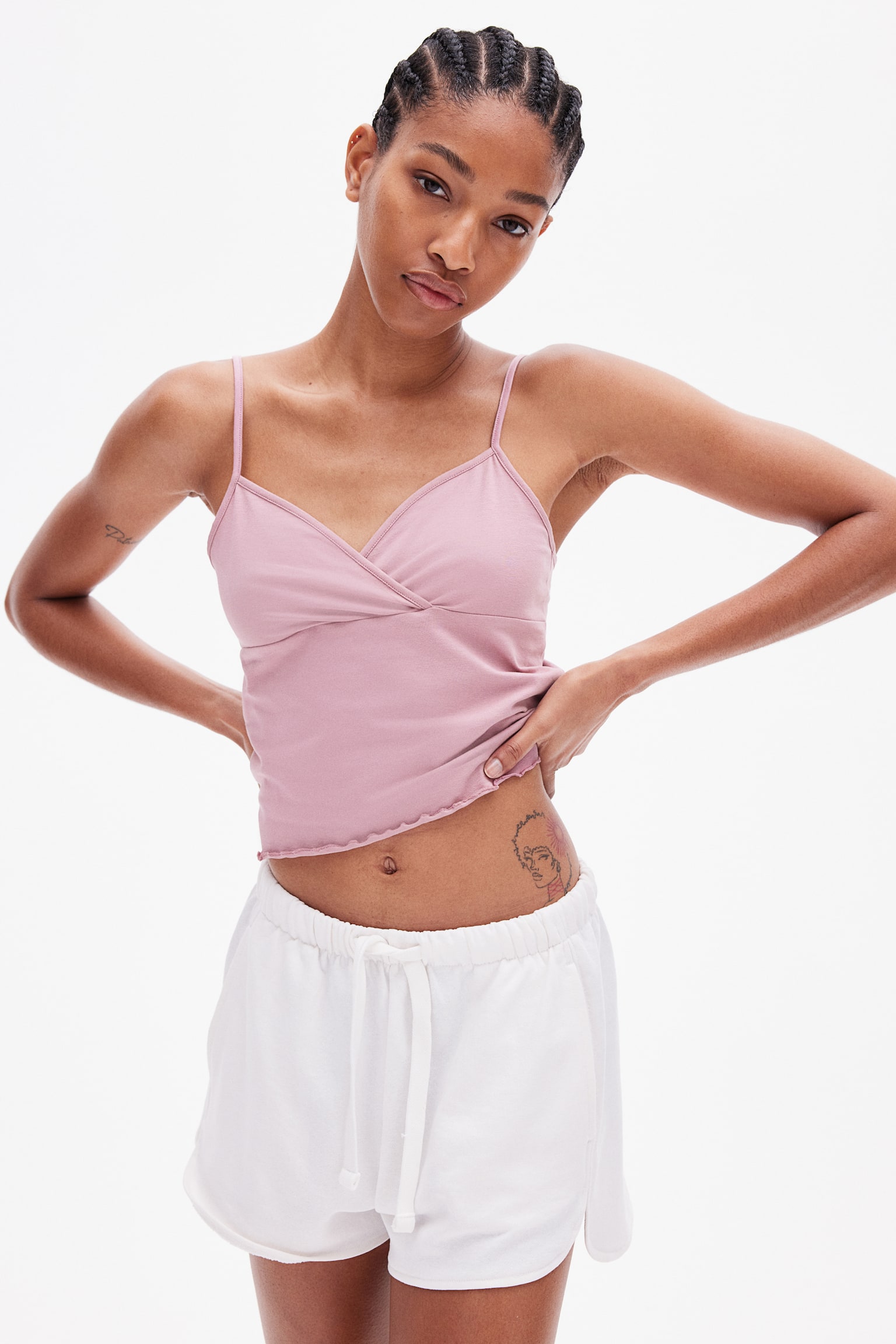 Overlock-detail strappy top - Dusty pink/Black/White/Light beige - 1