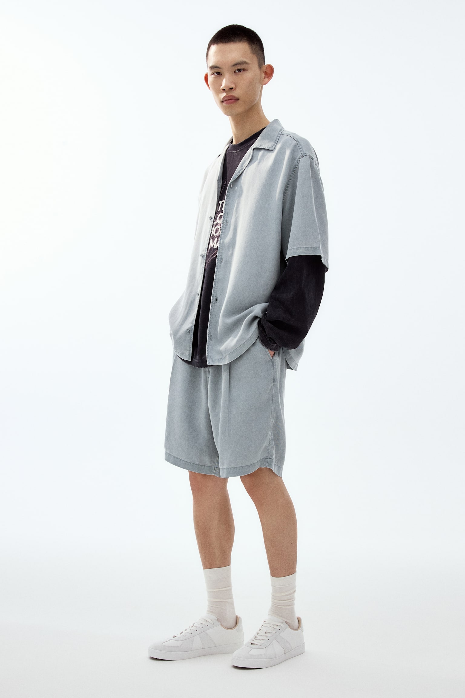 Loose Fit Resort shirt - Light denim blue/Denim grey/Dark pink - 5