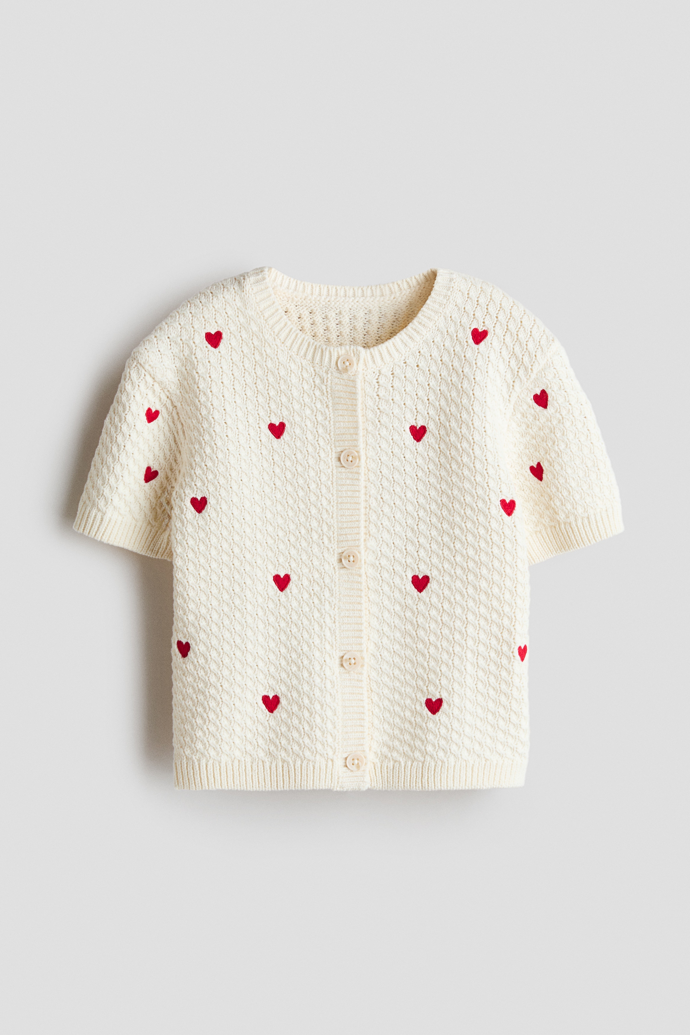 Short-sleeved cardigan - Cream/Hearts/Light dusty pink/Cream/Striped