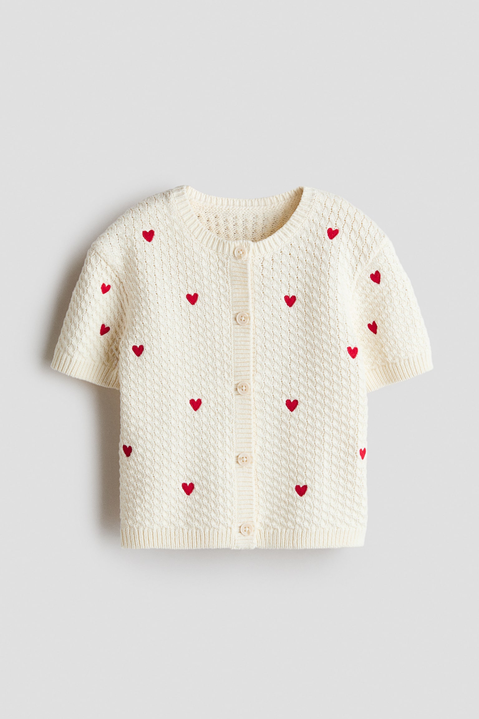 Short-Sleeved Cardigan - Cream/hearts/Cream/striped/Light dusty pink - 1