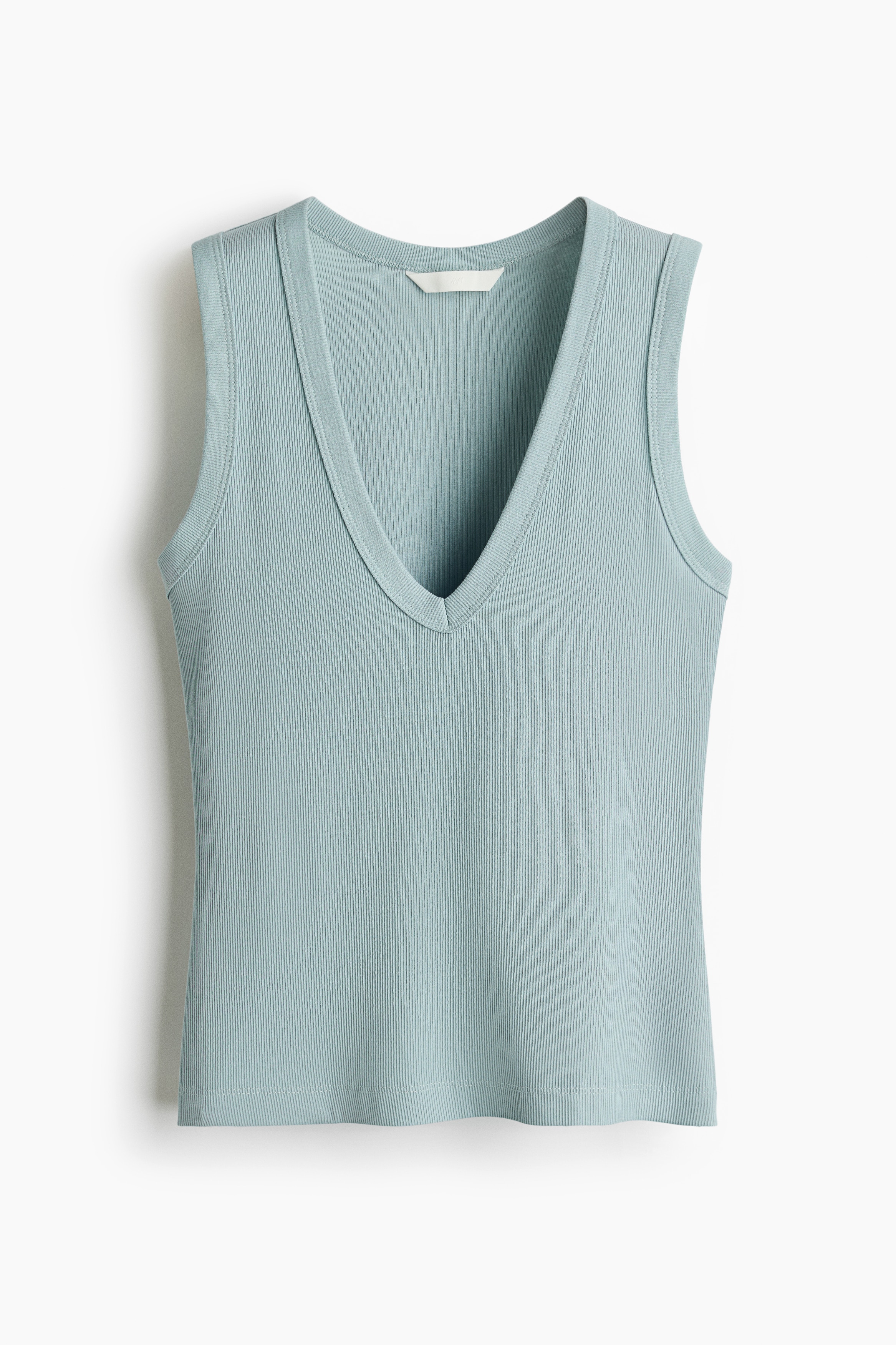 Ribbed vest top - Light dusty turquoise/White/Dark blue/Orange