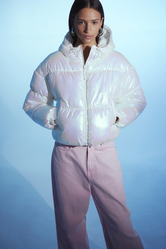Hooded puffer jacket - Cream/Holographic/White - 3