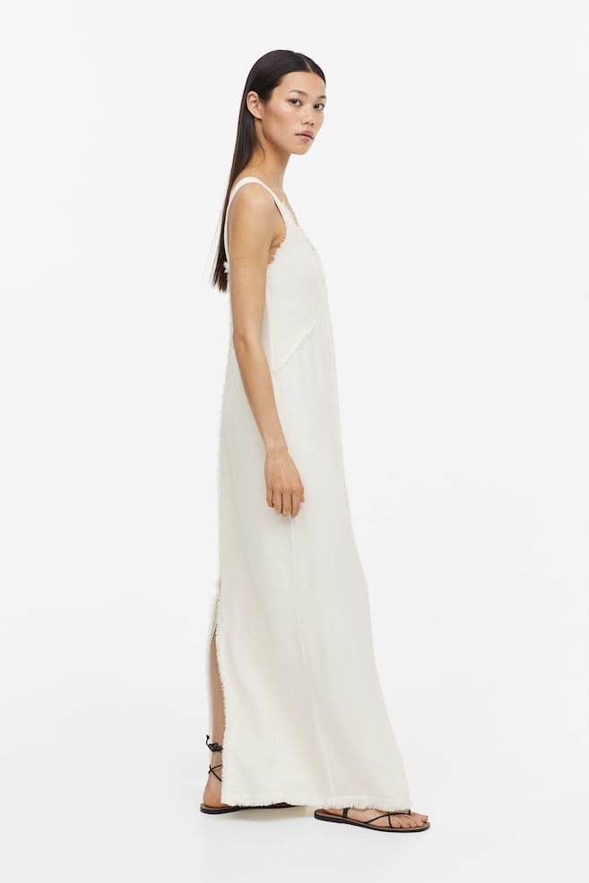 Fringe-trimmed silk-blend dress - White/Beige - 3