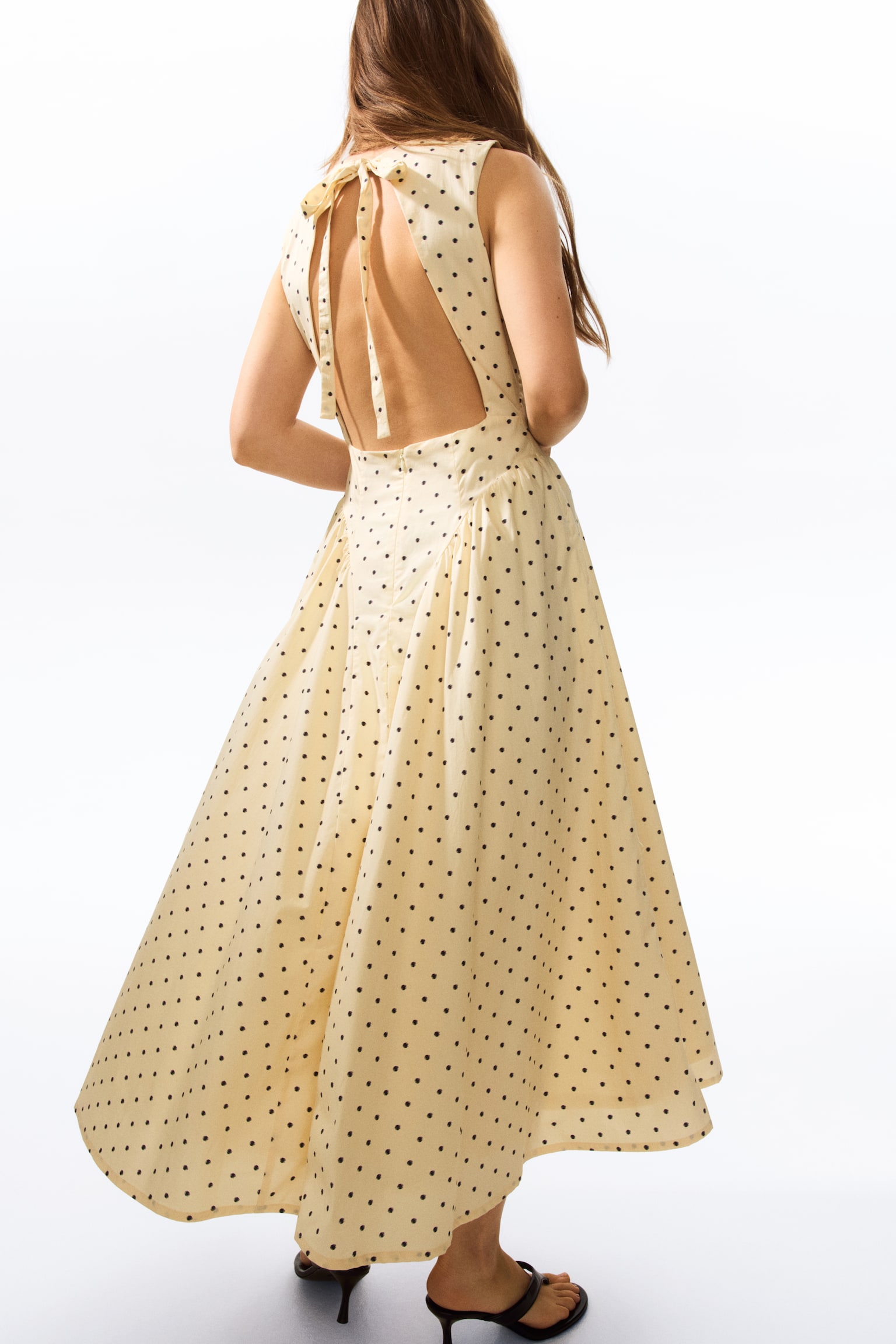 Open-back cotton poplin dress - Pale yellow/Polka dot - 3